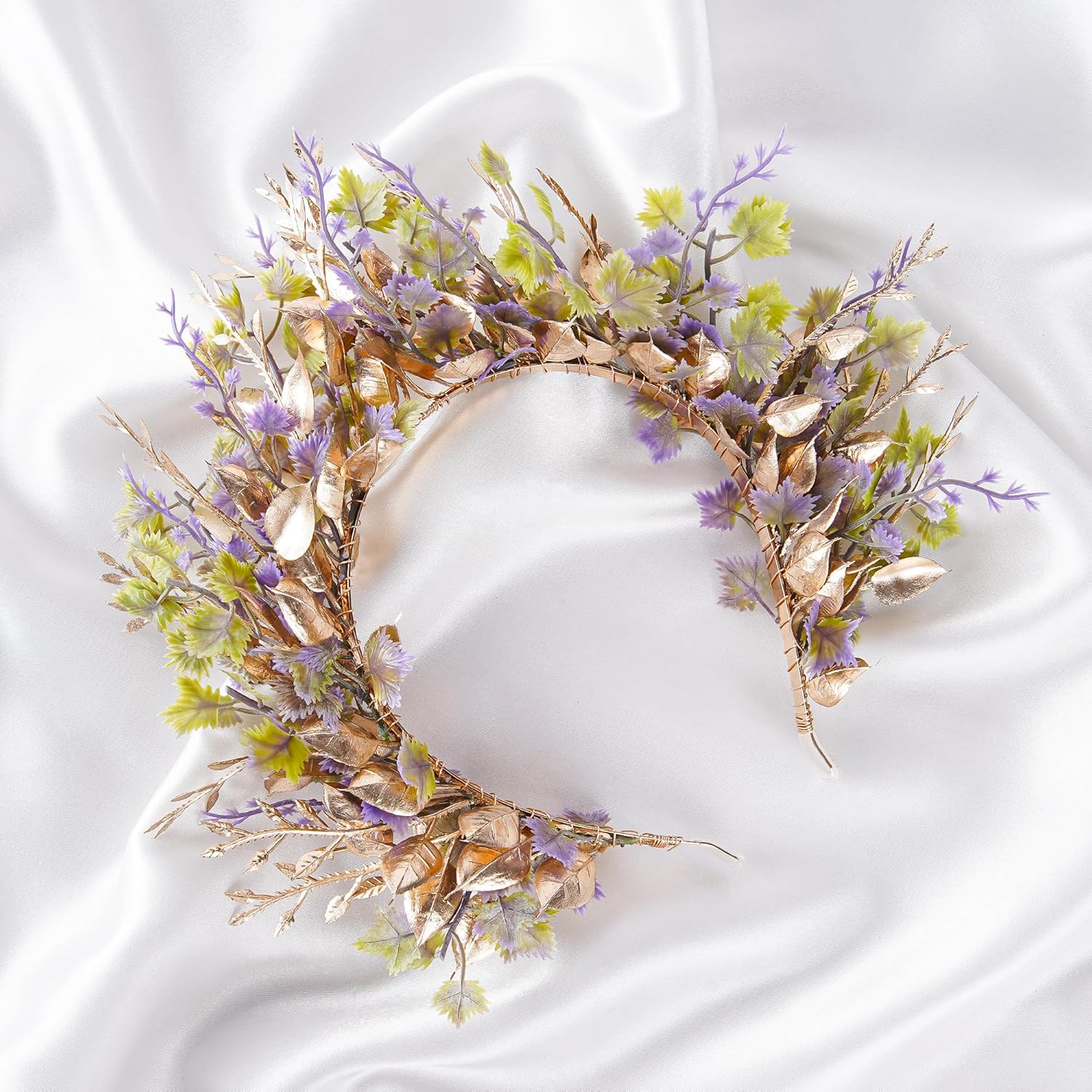 MOSTORY Woodland Flower Halo Crown - Floral Halo Headband for Goddess Accessories Women, Forest Flower Headband for Renaissance Renfaire Costume Cosplay Fantasy Aesthetic - Image 5