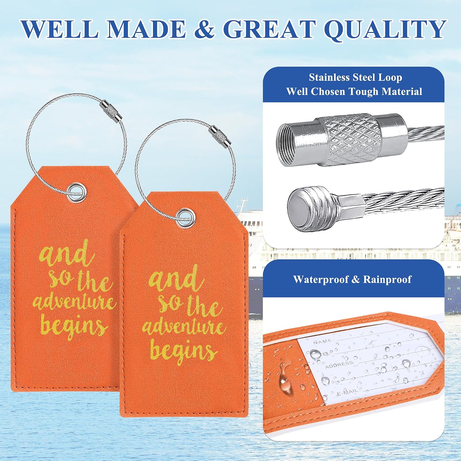 Luggage Tag & Initial Baggage Tags for Suitcases Leather Bag Tags for Backpacks Handbag School Instrument with Name ID Label Travel Essentials, Unique Fun Orange Personalized Luggage Tags 2 Pack image 5