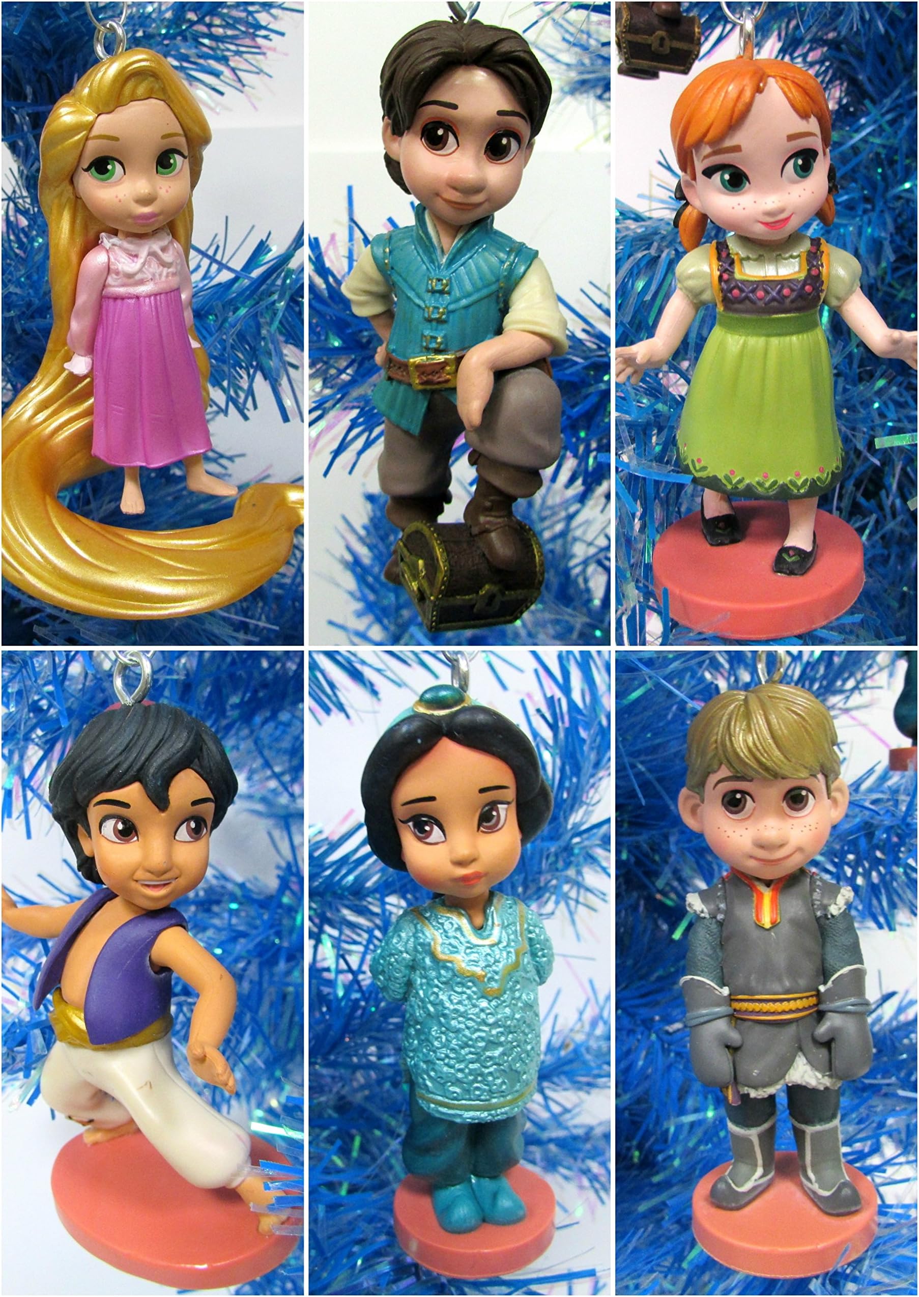 Disney Baby Animator Couples 6 Piece Ornament Set Featuring Tangled's Rapunzel and Flynn Rider, Aladdin's Jasmine and Aladdin, and Frozen's Anna and Kristoff