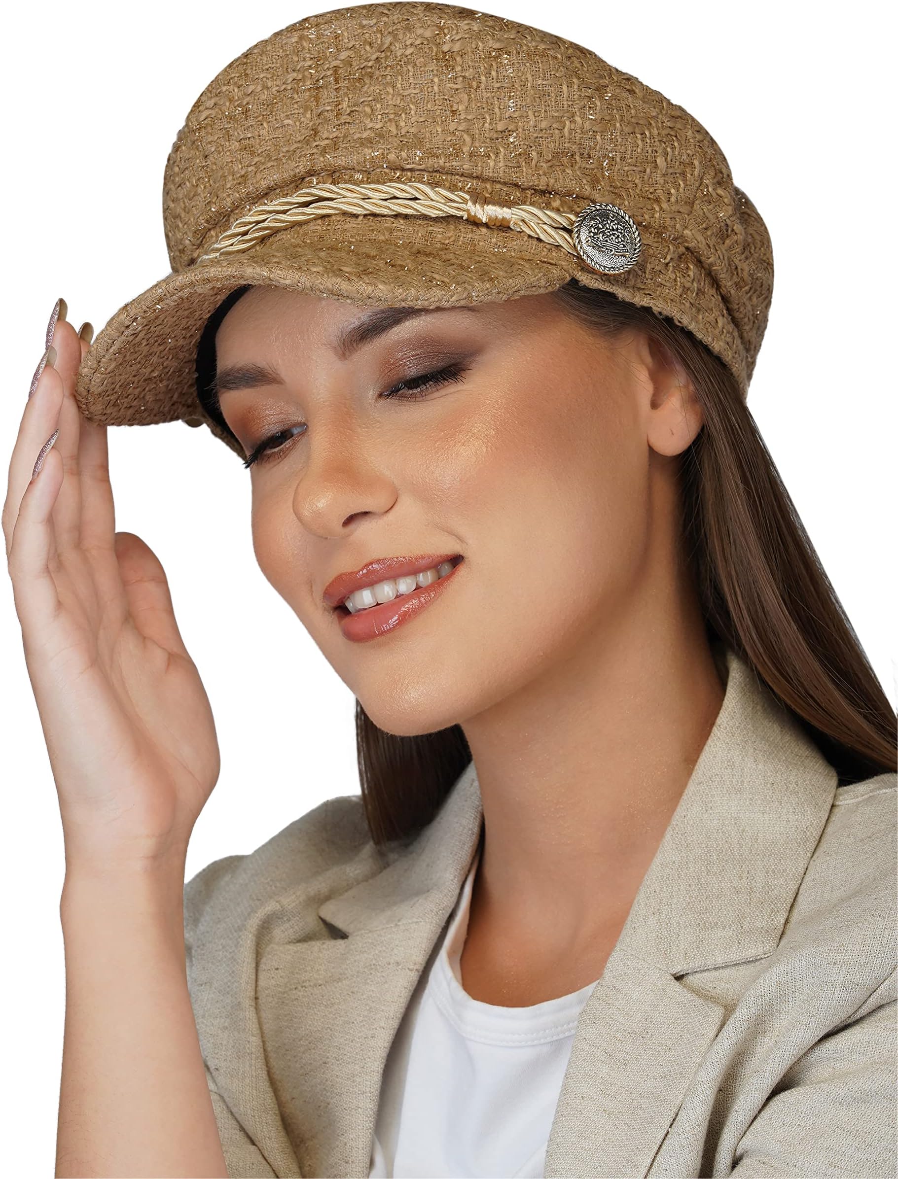 iSWEVENFrench Beret Cap Summer Season Unisex Artist Newsboy Hats, Ascot Cotton British Style Adjustable Women's Caps (8117, Free Size)