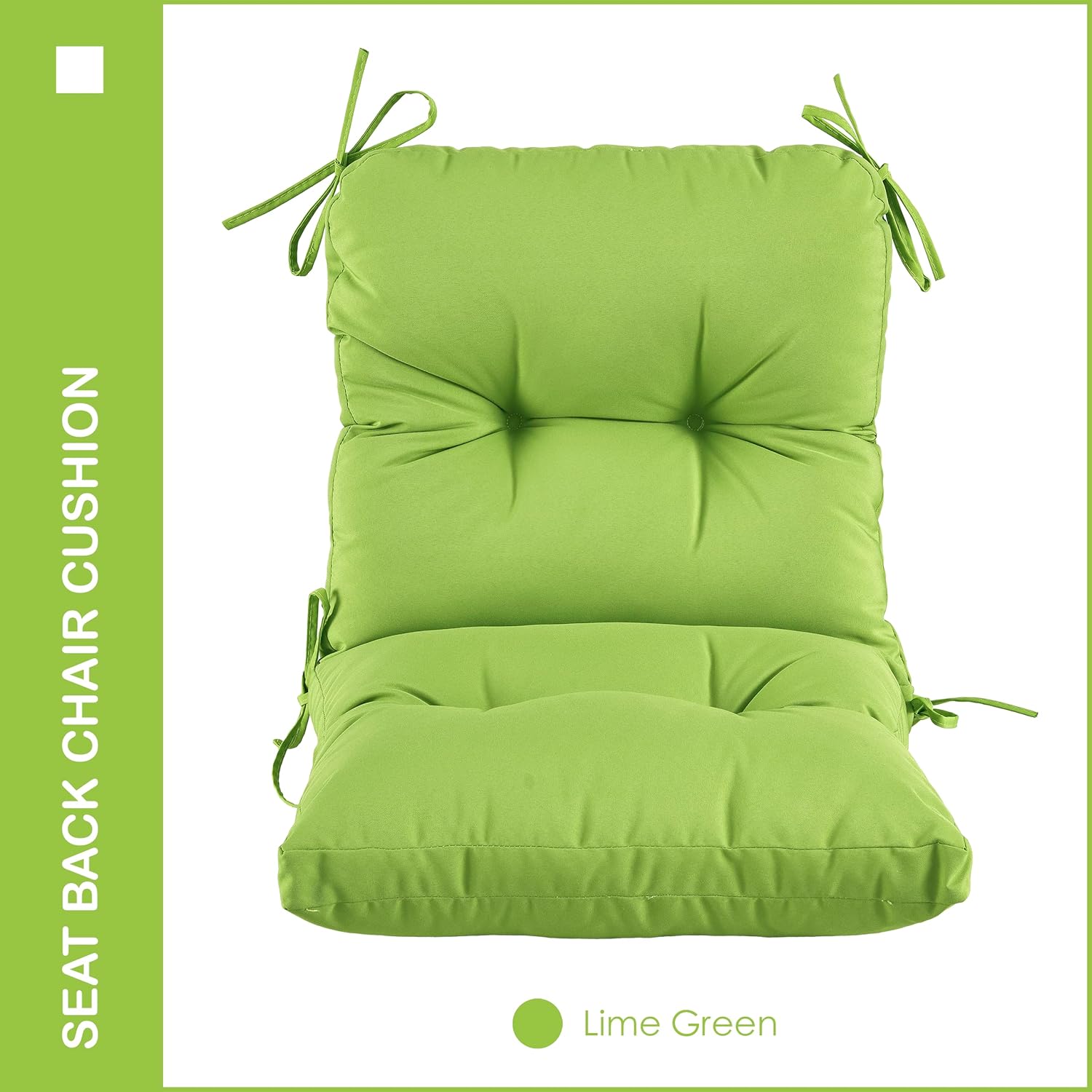 Outdoor Indoor Seat Back Chair Cushions Set of 4,Waterproof Tufted Lawn Dining Chair Cushions for Patio Furniture with Ties,42x21 Inch, Lime Green