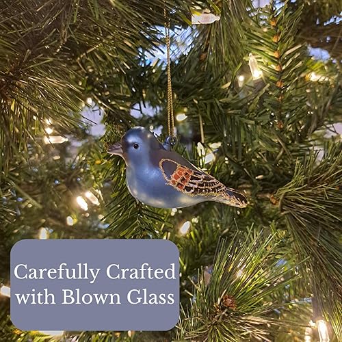 Miniatura 4 de Cobane Studio - Adorno de cristal de Grosbeak azul, pintado a mano, adorno de pájaro para decoración del hogar y Navidad