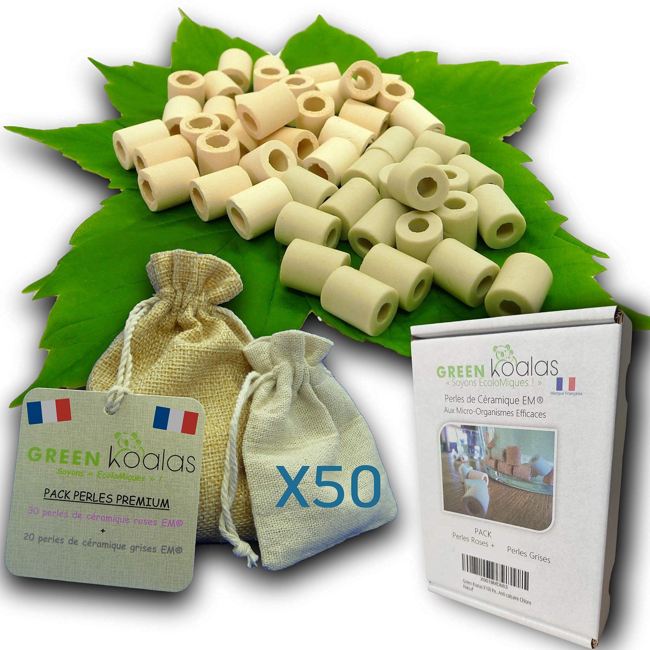 50 Perles de Céramique EM® Roses X30 + Grises X20 Pack Purificateur Naturel Filtration Eau du Robinet Carafe Fontaine Gourde Machine à café Bouilloire Billes filtre anti calcaire chlore