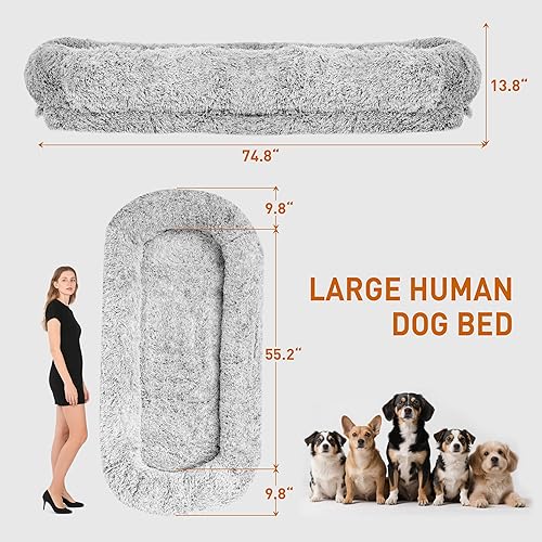 Miniatura 2 de Cama humana para perro, 74.8 x 47.2 x 13.7 pulgadas, se adapta a adultos y mascotas, cama gigante lavable para perros, color gris