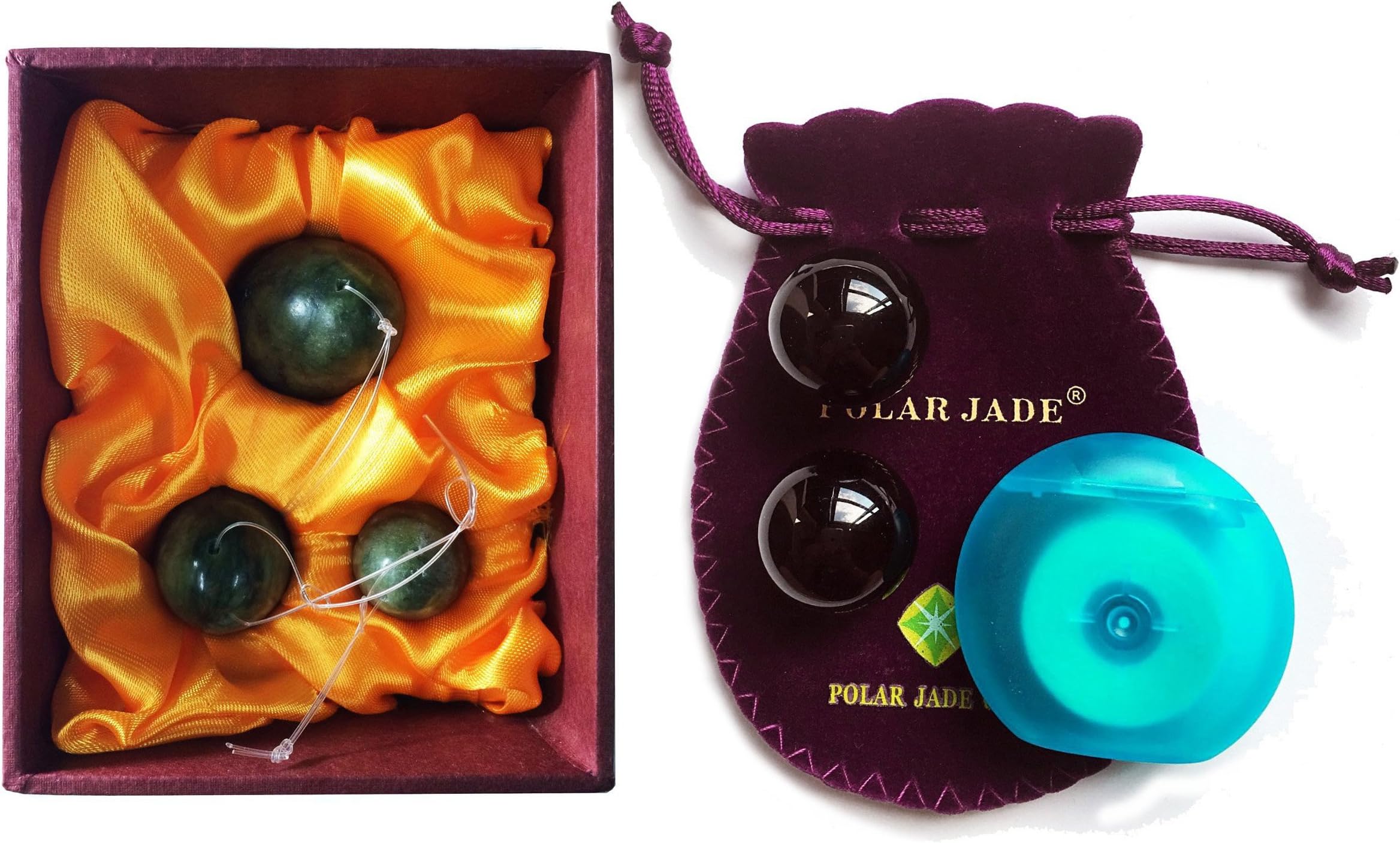 Set of 3-pcs Jade Eggs & 2-pcs Obsidianl Balls for Training Pelvic Floor Muscles to Gain Bladder Control,with Instruction, Made of Natural Stones