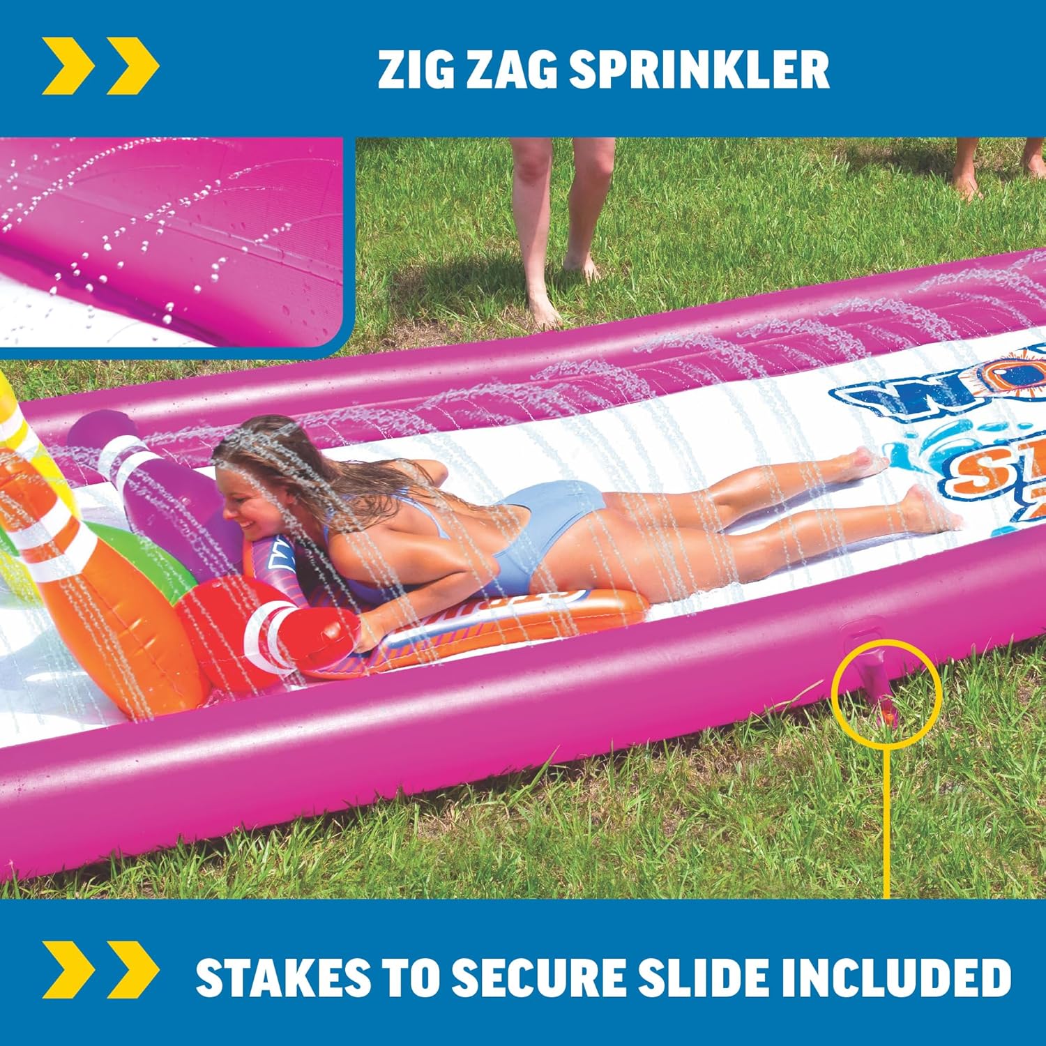 Wow Sports Strike Zone Lawn Water Slide - 25 ft - Human Bowling - Inflatable Sides & Pins - Sprinklers