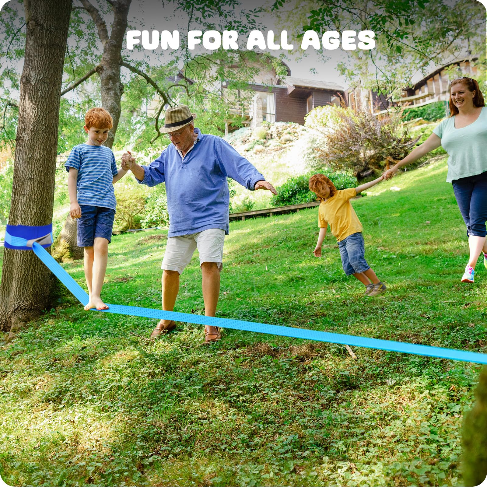 Hapfan Slackline, 15M Escalada Cuerda con Polea para Niños, Slackline Equipos Brazo de Entrenamiento de Gimnasi al Aire Libre (Color)