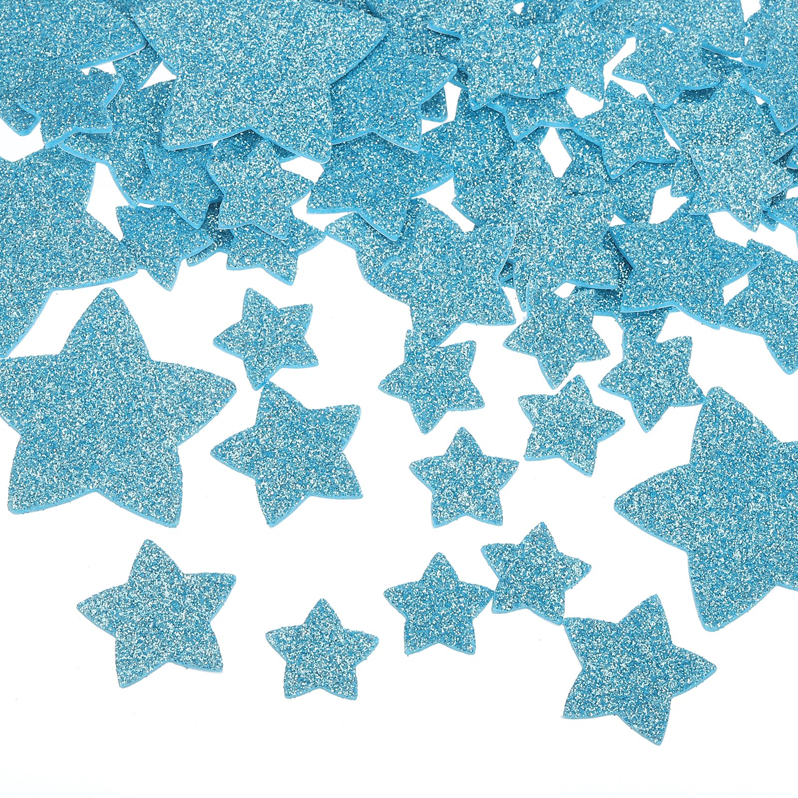 MECCANIXITY 76Pcs Glitter Foam Stickers 3 Size Self-Adhesive Sparkly Star Shapes Glitter Stickers for Arts Craft Supplies, DIY and Decor, Light Blue