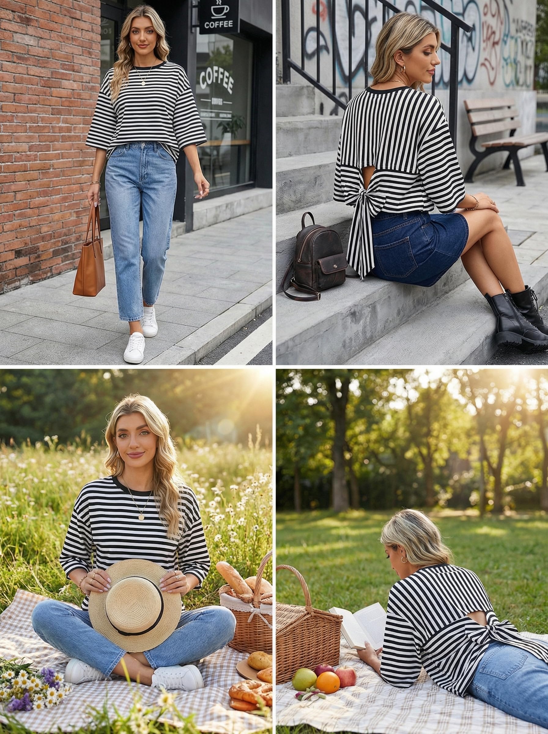 Dokotoo Womens Tops 2026 Striped Tie Back Short Sleeve T Shirts Crewneck Casual Loose Basic Tee Summer Outfits — view 7