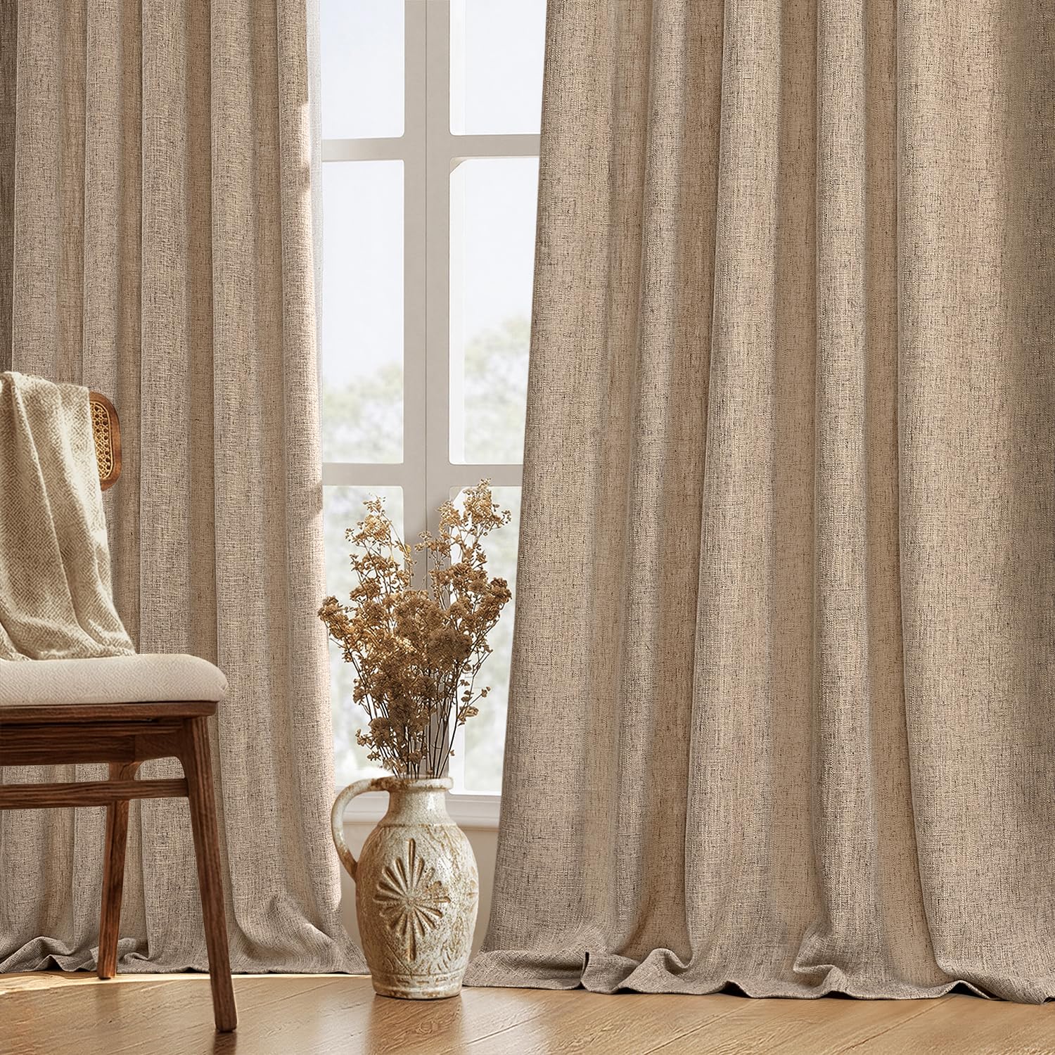Photo 1 of MIULEE Linen Blend Curtains, 42"W x 90"L, Brown