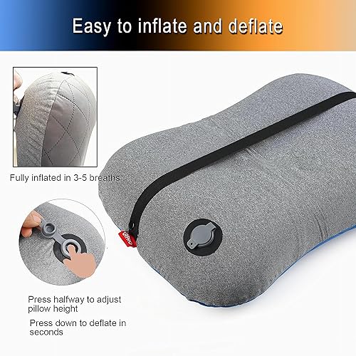 Miniatura 5 de Portable Inflatable Neck Pillow for Outdoor Travel, Camping, Office Naps-Polyester + Washable Cotton-Color Available-Simple and Comfortable (Blue)