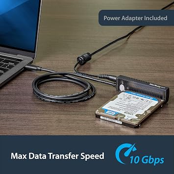 StarTech SATA to USB-C Cable, USB 10Gbps to 2.5in and 3.5in SATA I II III Hard Drive Adapter, External Converter for SSD or HDD Data Transfer