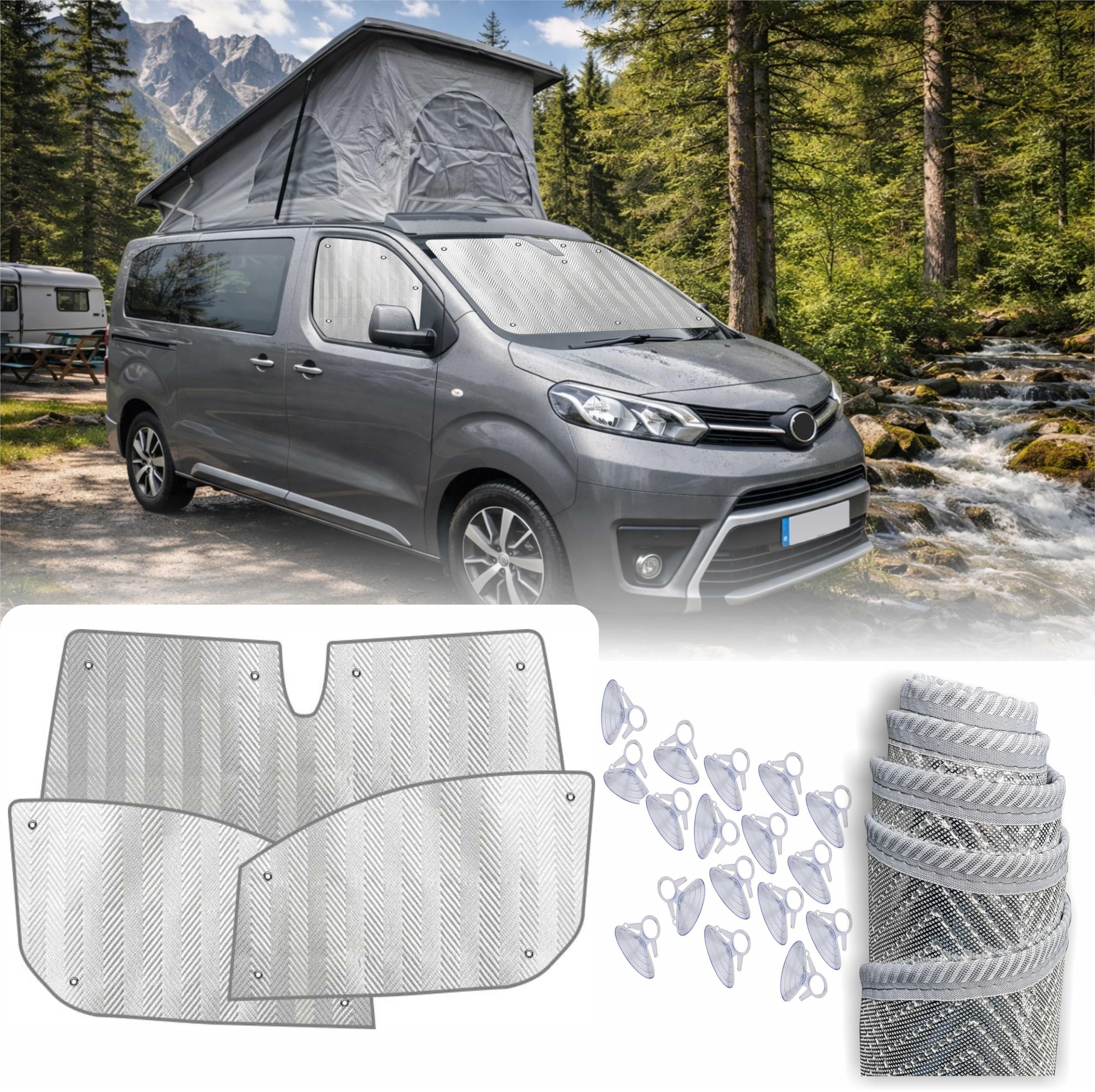 MJS Interne Thermo-Windschutzscheiben- und Fensterabdeckungs-Set, kompatibel mit Fiat Scudo, Fiat Ulysse, Peugeot, Expert, Peugeot Traveller 2016–2026 (3 Stück), Wohnmobil, Fahrerhaus, Fenster