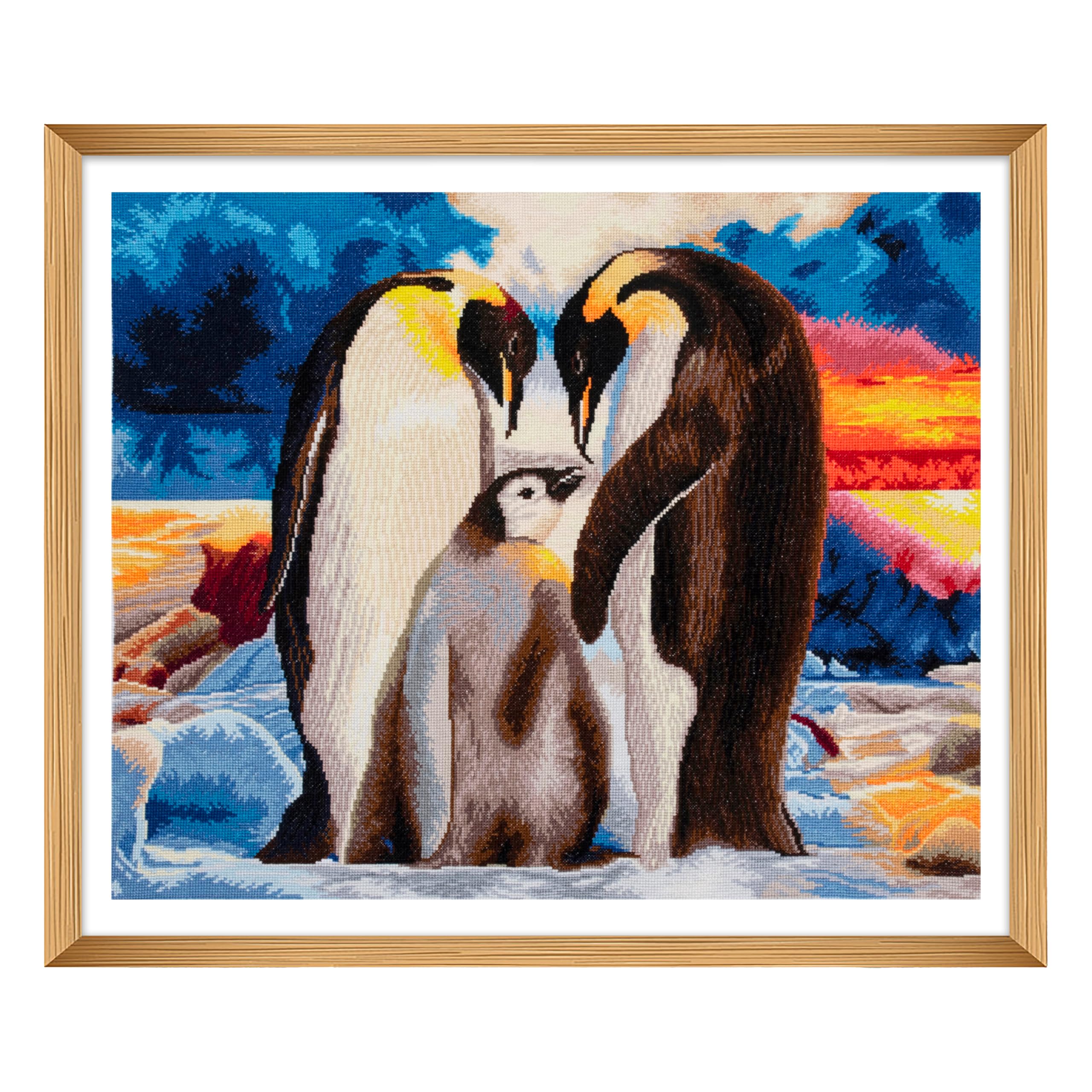 Trimits Large Cross Stitch Kits - Counted Embroidery Needlework for Adults Beginners Kids, Christmas Gifts Wall Art (Frame Not Included), 14 Count, Penguins