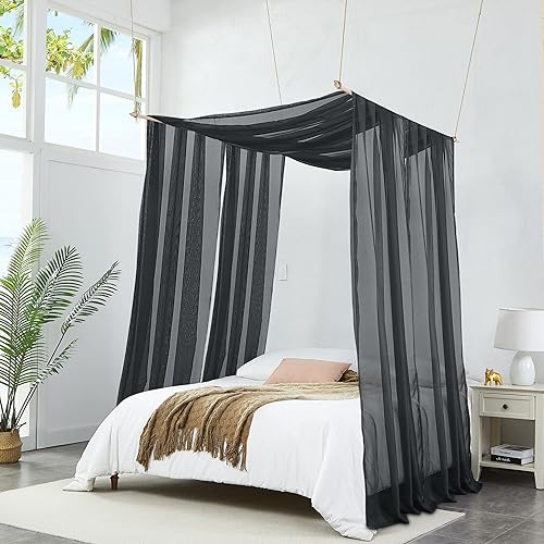 Warm Home Designs Juego de 2 cortinas de cama negras con dosel de 55 x 288 pulgadas. 2 cortinas de toldo para cama King se pueden convertir en