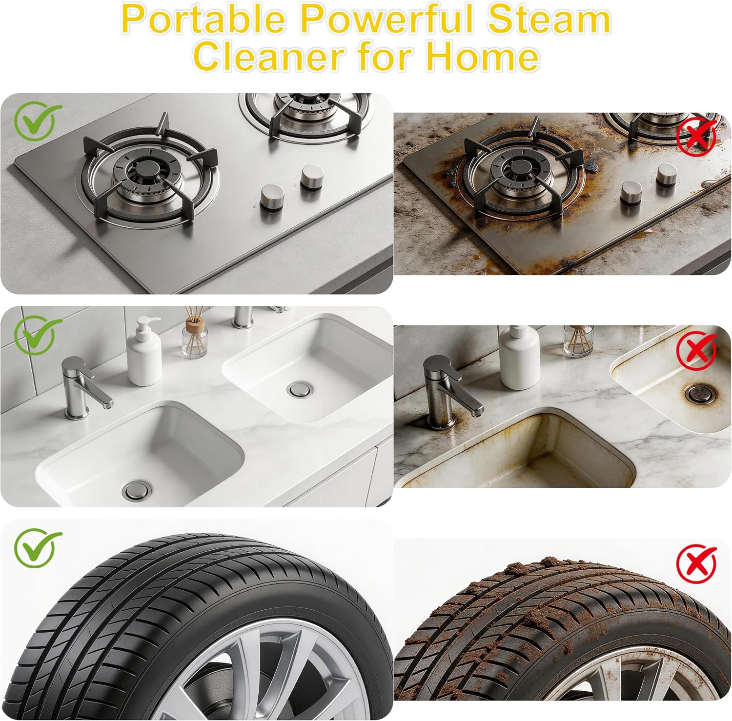 Portable Steam Cleaner for Home,10s Fast Heat-Up,1.69Qt Large Refill Tank,3 Adjustable Modes,3-3.5Bar Pressurized Steam,1500W Handheld Steamer for Cleaning,Tile Grout,Kitchen Grease,Bath,Car Detailing