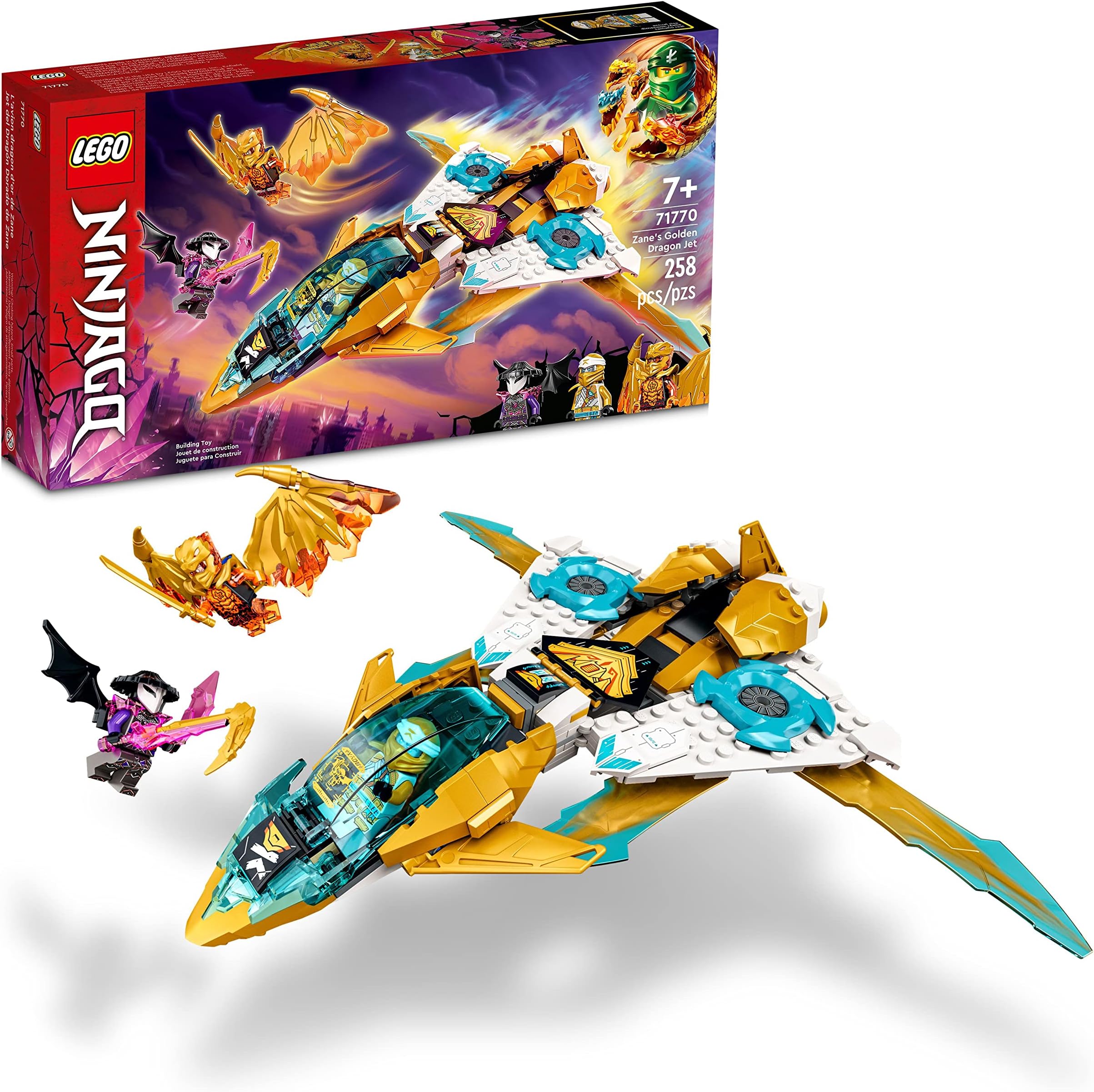 NINJAGO Zanes Golden Dragon Jet 71770 Ninja Building Toy Set for Boys, Girls, and Kids Ages 7+ (258 Pieces)