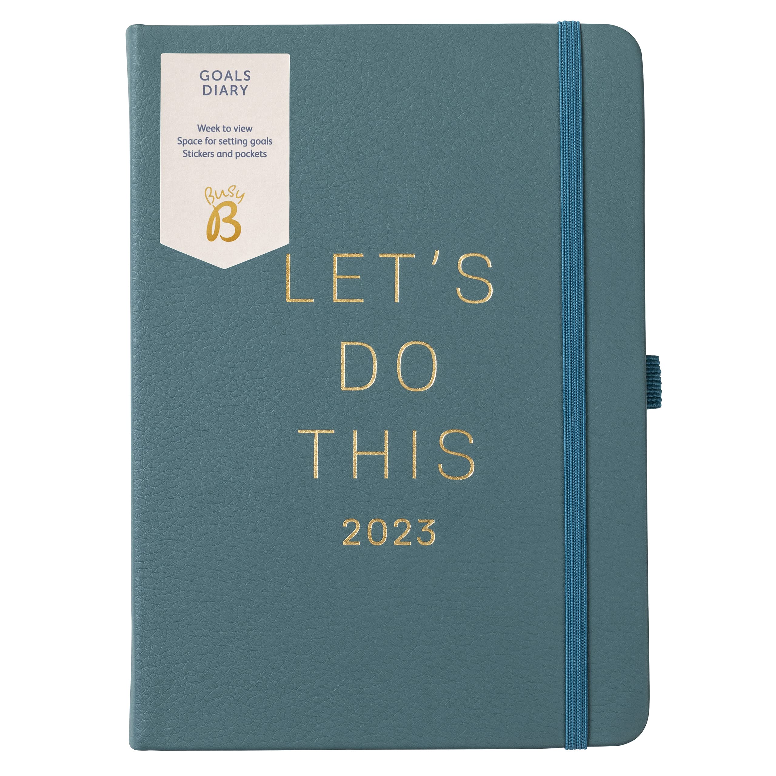 Busy BGoals Diary January to December 2023 - A5 Pine - Faux Leather Week to View Goal Setting Planner with Stickers, Pockets & Notes