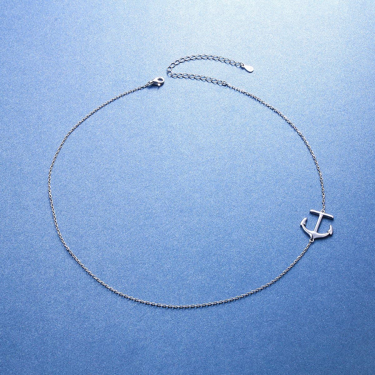 DAOCHONG S925 Sterling Silver Jewelry Sideways Anchor Choker Necklace for Women Gifts, 15 inch to 18 inch