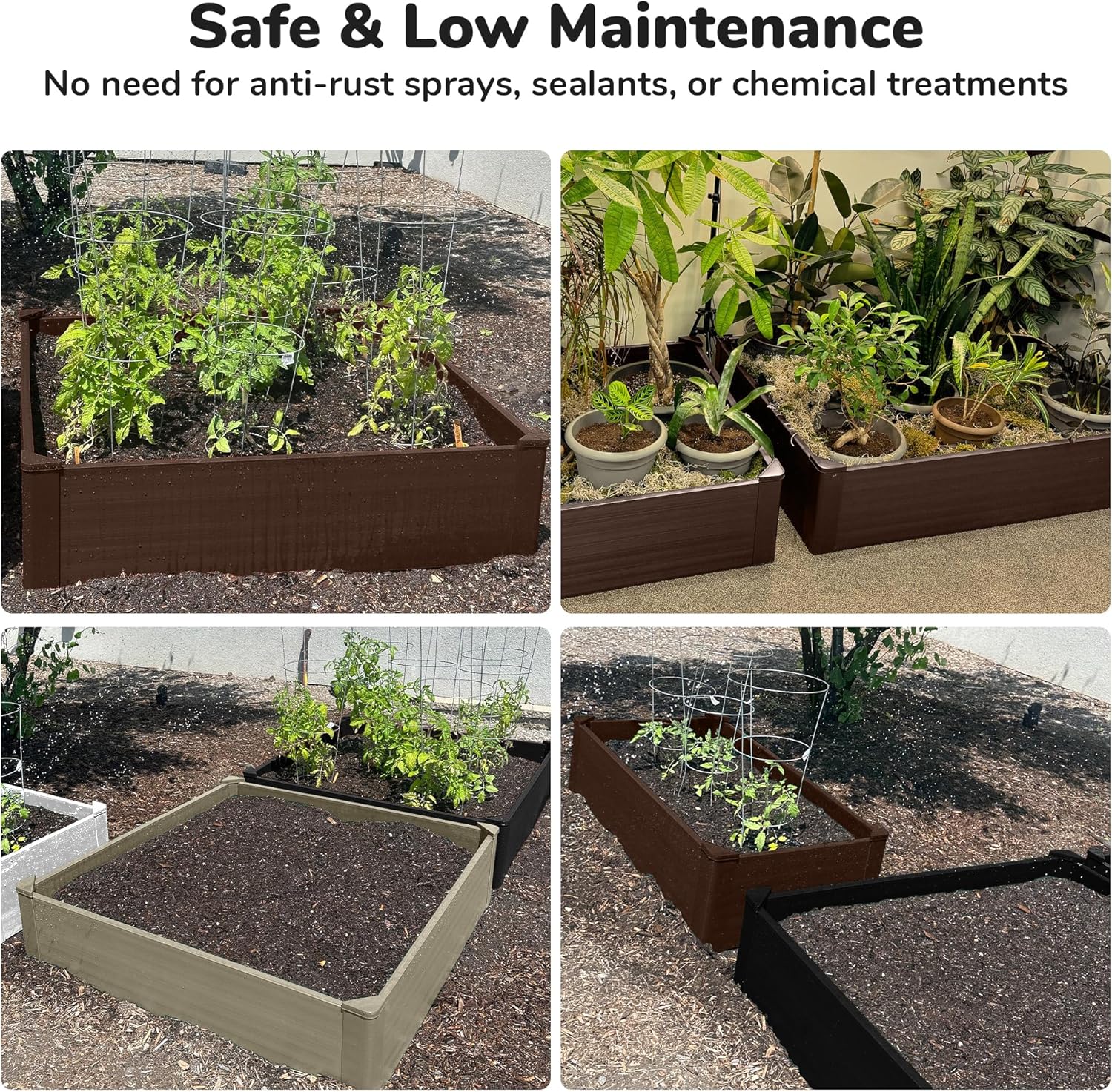 Raised Garden Bed - 4x4 ft Planter Box - Brown HDPE - No Tools Needed - DIY Kit for Urban Gardening, Flowers, Herbs & Vegetables - Made in The USA