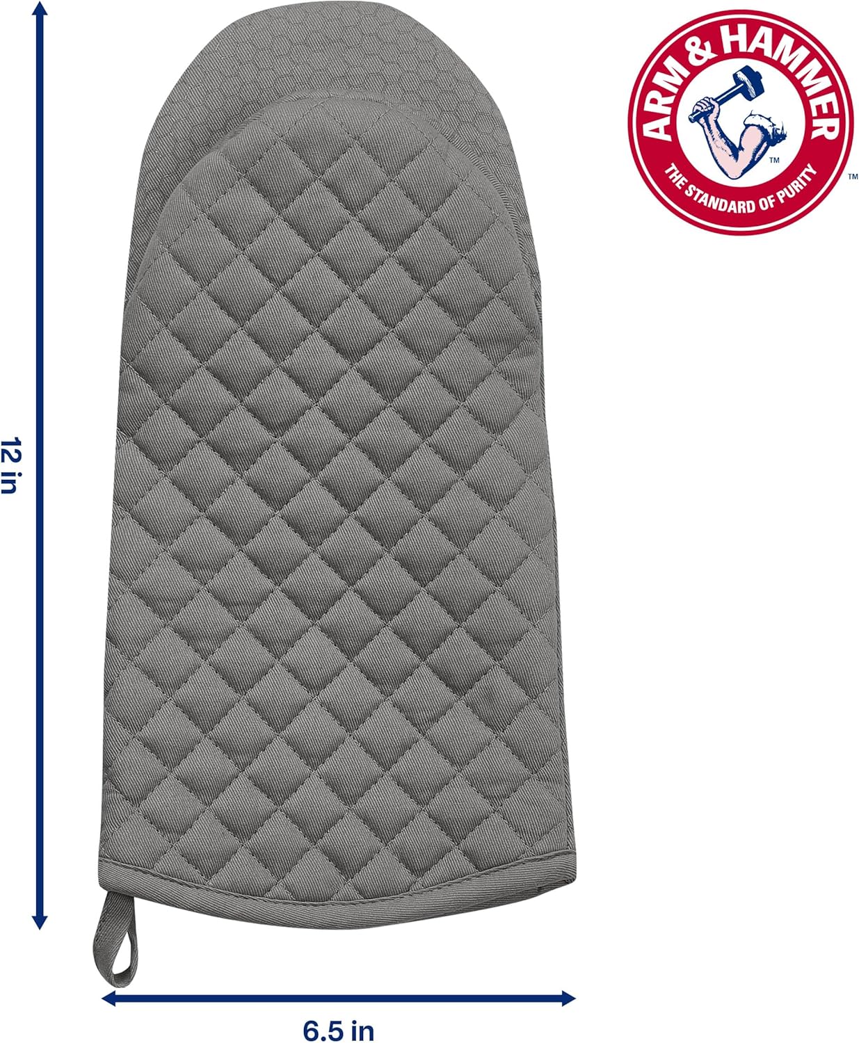 Arm & Hammer Quilted Oven Mitts, Heat Resistant, Non-Slip Silicone Grip, 2 Pack, Grey