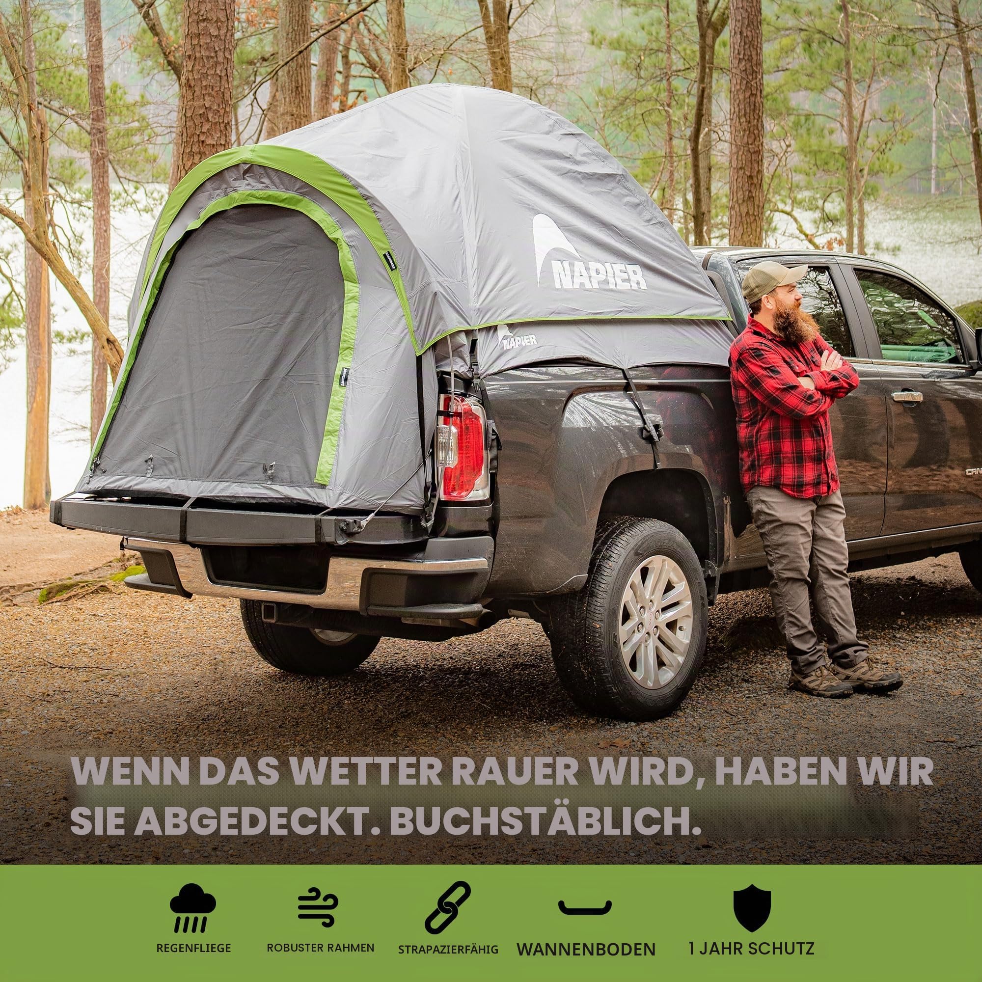 Napier Backroadz LKW-Bett mit wasserdichter Materialbeschichtung, bequemes und geräumiges 2-Personen-Campingzelt, kompaktes und normales Bett, langes Bett, wasserdichtes Bettzelt, langlebiges und