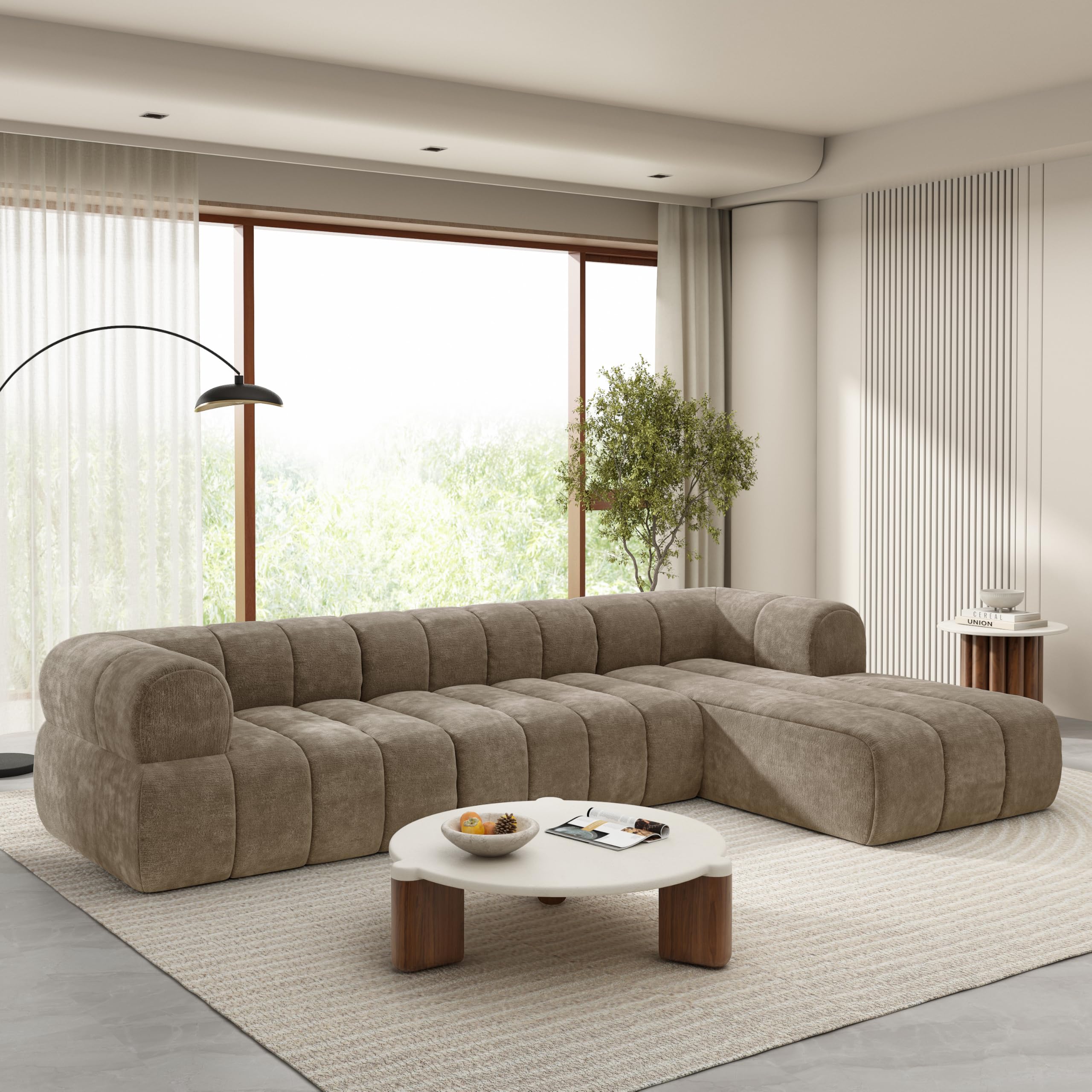 Photo 1 of **SEE NOTES AND PICTURES**Christopher Knight Home Mania 122" Modular L-Shape Sofa Couch with Chaise Lounge, Modern Sectional Sofa Set for Living Room, Boucle Fabric Upholstered Cloud Couch with Deep Seat, Brown