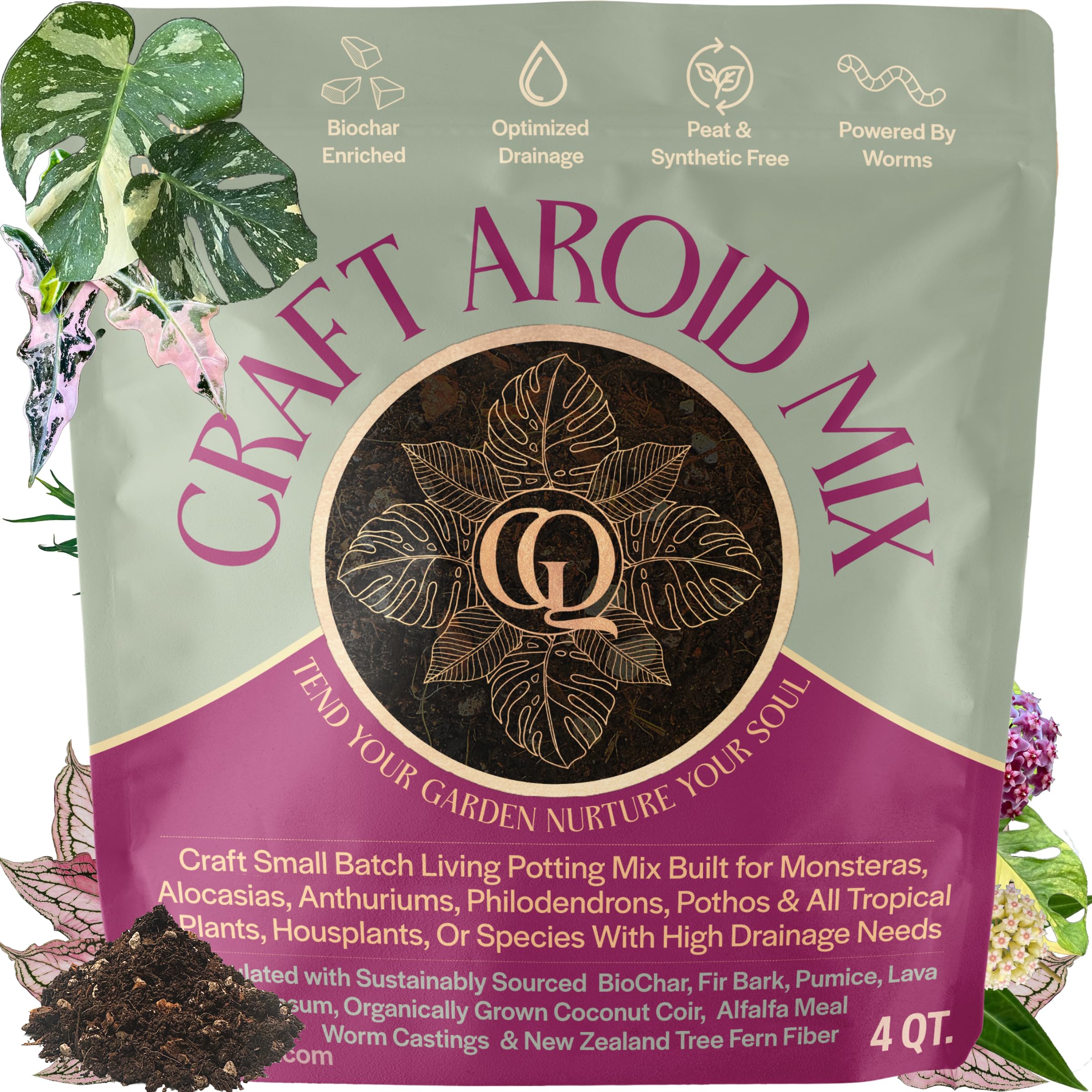 Craft Aroid Potting Mix- Elite Organic Alocasia, Philodendron, Monstera Soil Mix, Chunky, Well Draining Potting Soil for Indoor Plants, All Tropical Plants & Houseplants, Sustainable & Peat Free 4QT