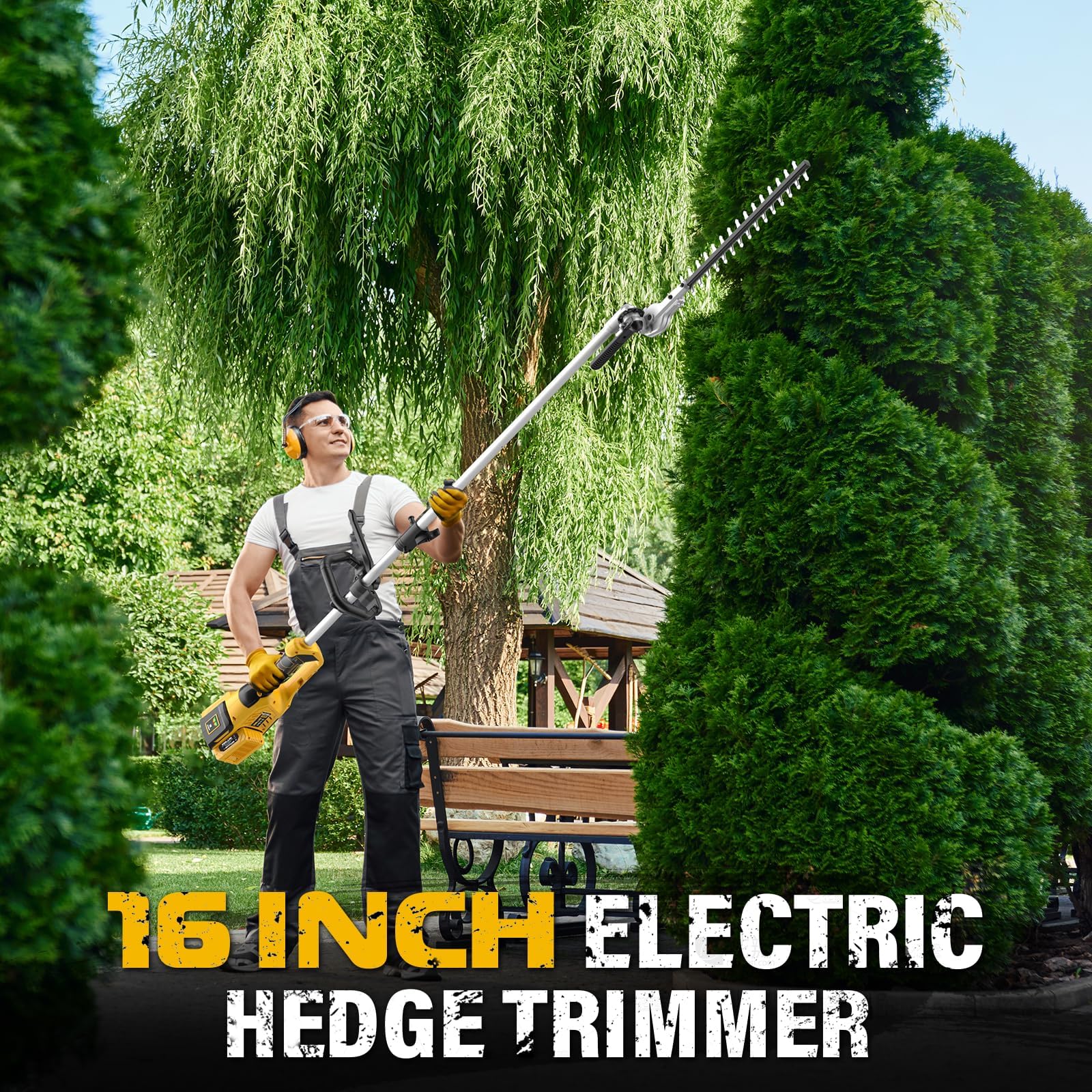 ZEGJAW Wacker de malas hierbas inalámbrico de 40 V, sierra de poste eléctrica de 8 pulgadas, cortasetos y cortador de cepillo, herramientas de jardín múltiples 4 en 1 con 2 baterías de 20 V 4 Ah y 1