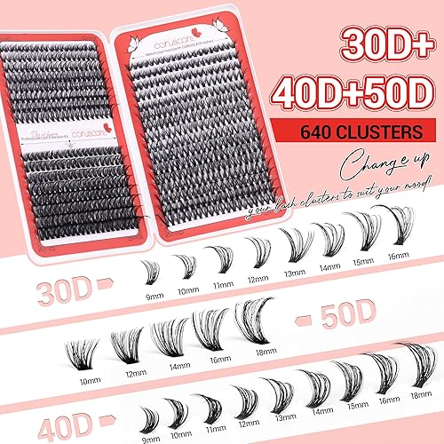 Miniatura 2 de Kit de extensión de pestañas para bricolaje, 640 unidades, kit de extensiones de pestañas rizadas D, 30D, 40D, 50D, volumen de 0.354-0.709 in,