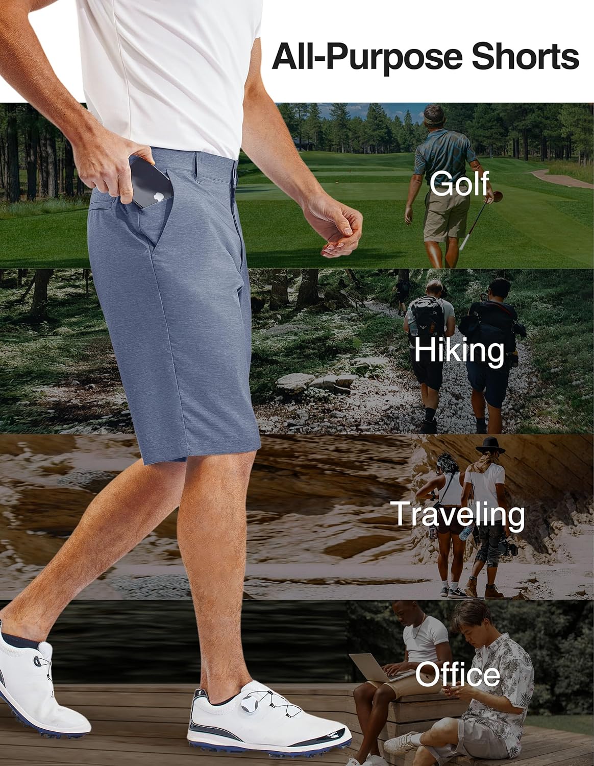 PULI Mens Golf Hiking Shorts Lightweight Casual Dress 12"/10" Inseam Work Stretch Travel Hybrid Quick Drying with Pockets - Image 4