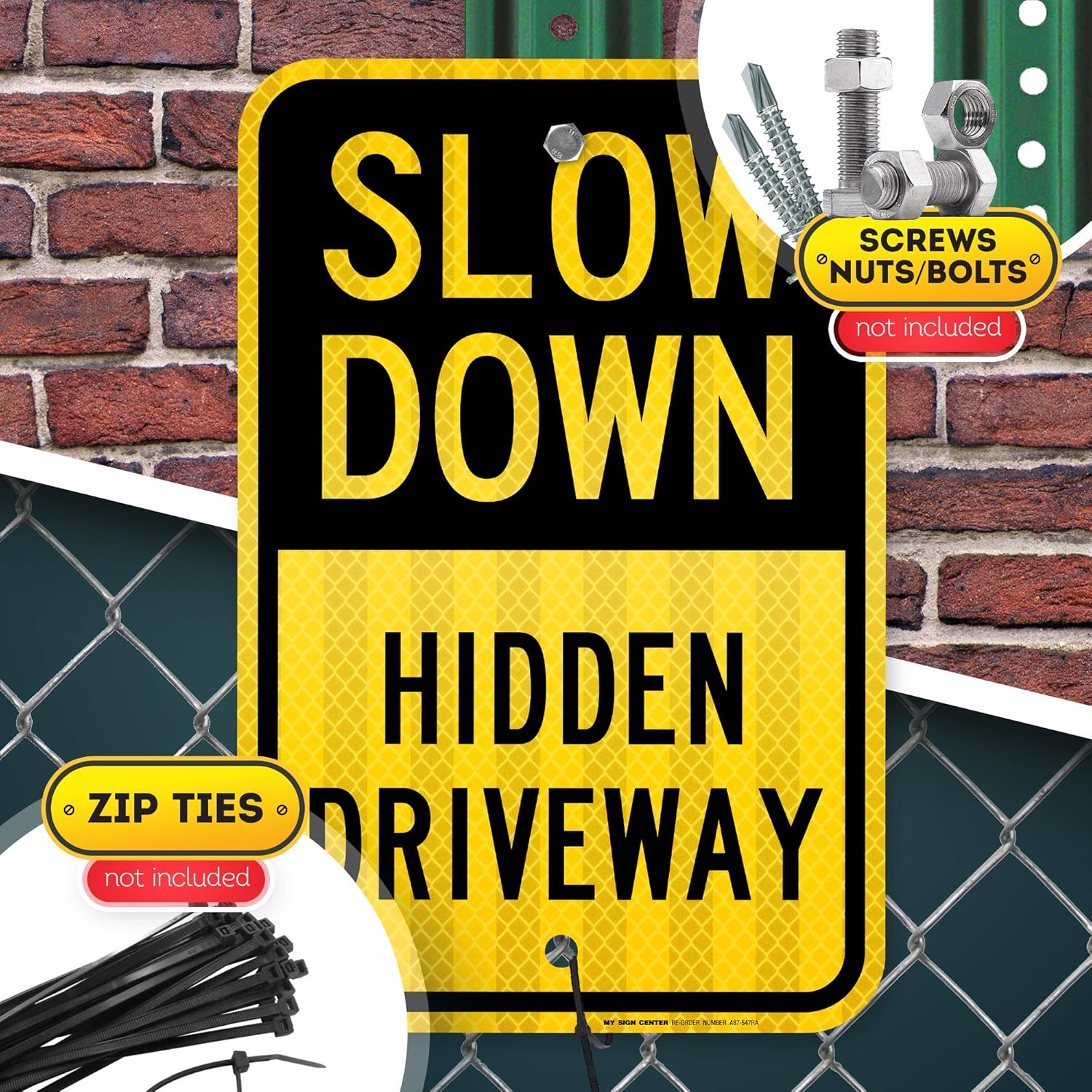 Slow Down Hidden Driveway Sign, 12" x 18", Reflective 0.63 Aluminum, Fade Resistance, Indoor/Outdoor Use, USA MADE By My Sign Center