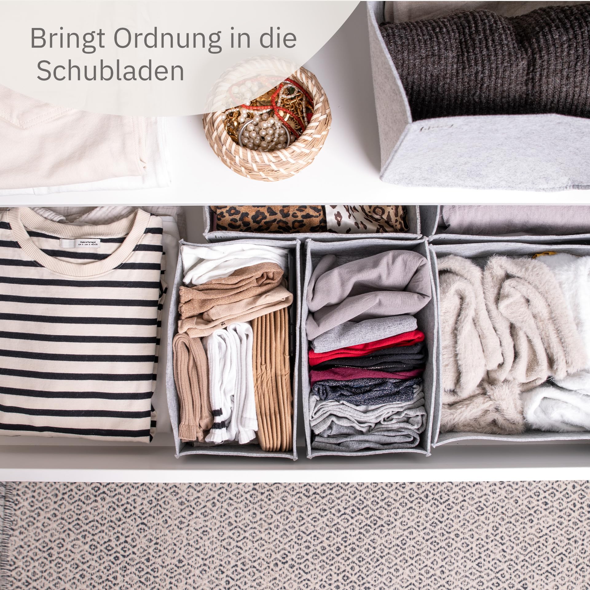 Aufbewahrungsbox 8er Set – Schrank Organizer aus der Serie Organize your closet – Für Stauraum & Ordnung im Kleiderschrank – 6x 12x27x25 cm & 2x 12x27x15 cm, Material: Filz