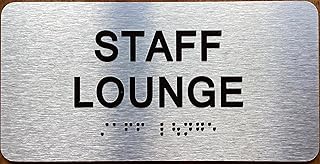 staff lounge sign with Raised letters/Image & Grade 2 Braille - Includes Red Adhesive pad for Easy Installation (4" W x 8" H,Brushed Aluminum/silver, Tacticle Sign) - The park Ave Line