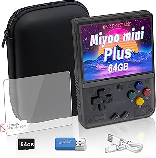 Miyoo Mini Plus Handheld Game Console,Retro Game Console for Adults and Children,3.5" IPS Screen,64GB TF Card 10,000+ Games,Support WiF (Black-64G)