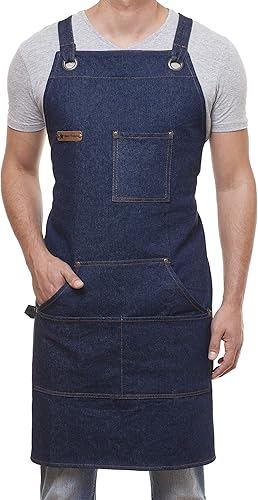 Miniatura 8 de ARAWAK BRAVE Delantal de cocina profesional diseñado para cocina, barbacoa, parrilla, 10 onzas, babero ajustable para mujeres y hombres, con lazo