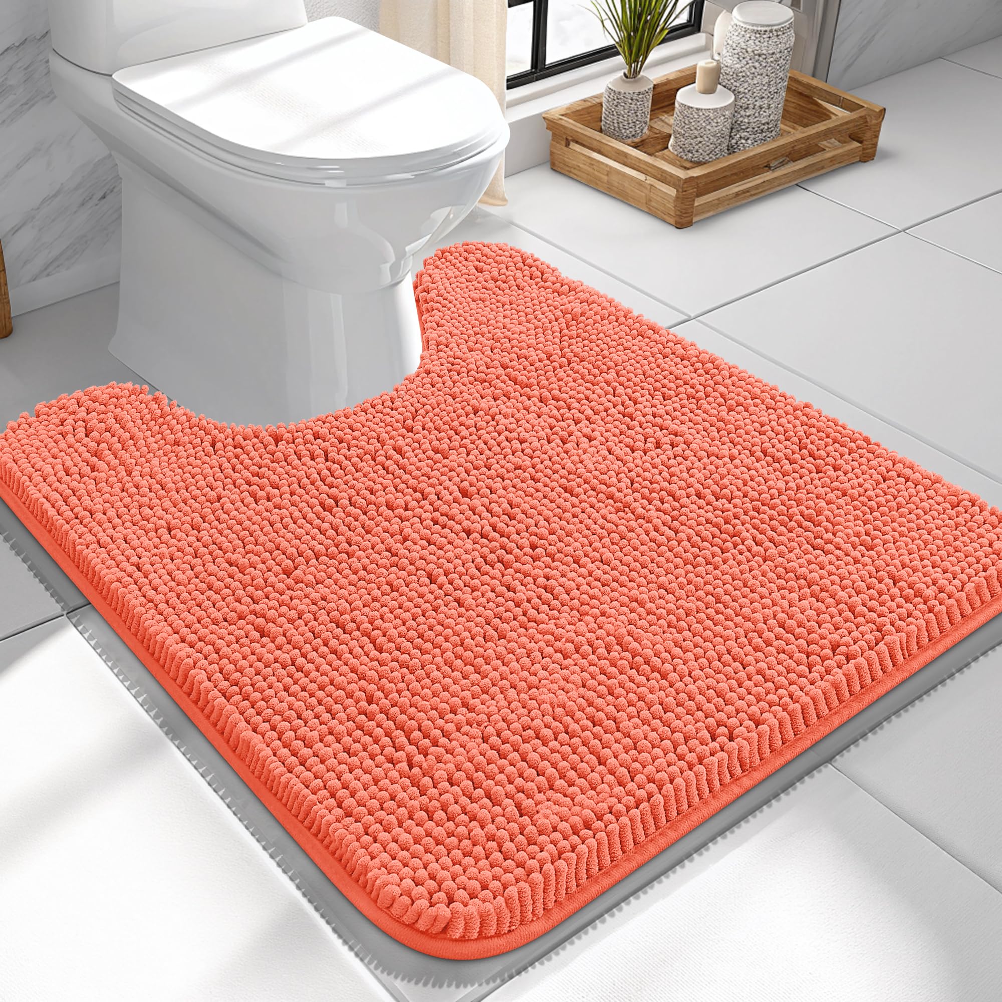 OLANLY Toilet Rugs U-Shaped 24x24, Soft Absorbent Chenille Contour Rugs