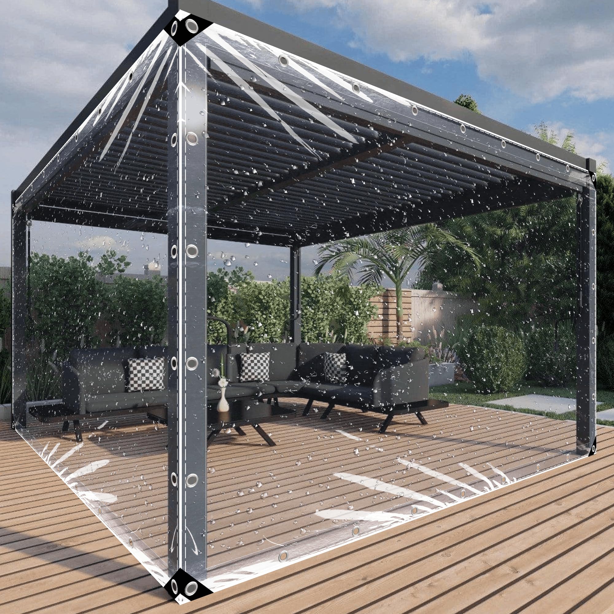 Lona impermeable transparente para solucionar humedades en muebles y proteger el jardín