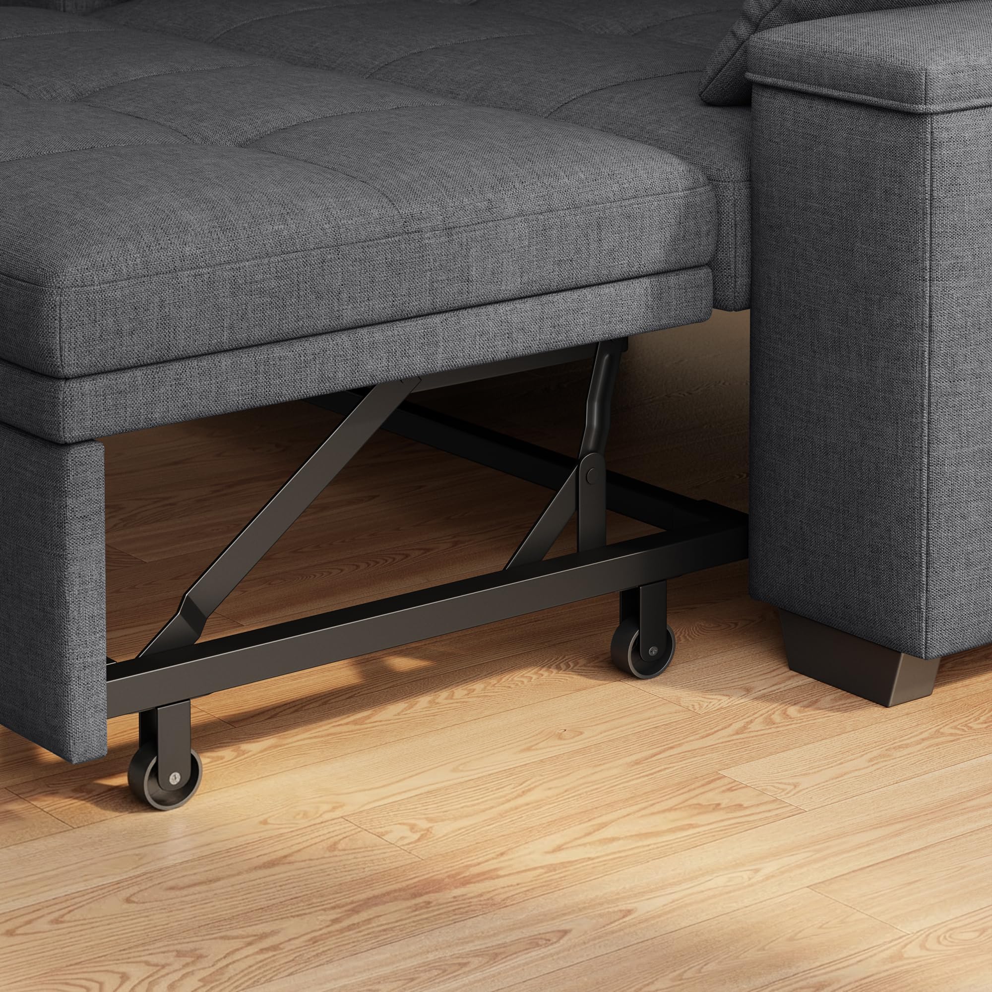 Xbro Divano Letto 2 Posti in Lino, Letto Esteso 175x116 cm, Convertibile 3 in 1 con 2 Cuscini e Tasche Laterali, Compatto Salvaspazio per Soggiorno e Camera Ospiti, 156x74x84 cm, Grigio Scuro
