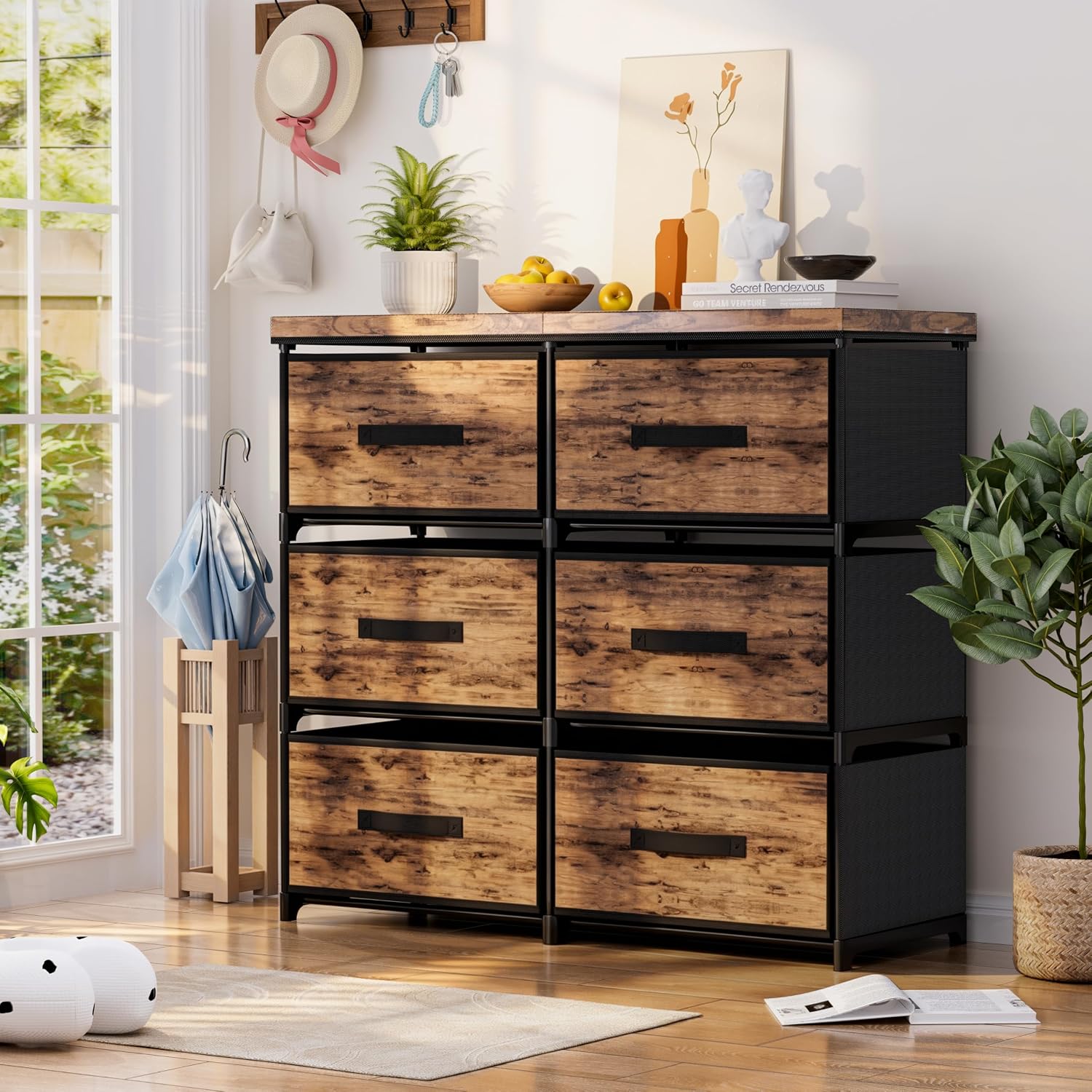 GcdPai Dresser 6 Fabric Larger Drawer(20cm Height) Stand Leather Desktop