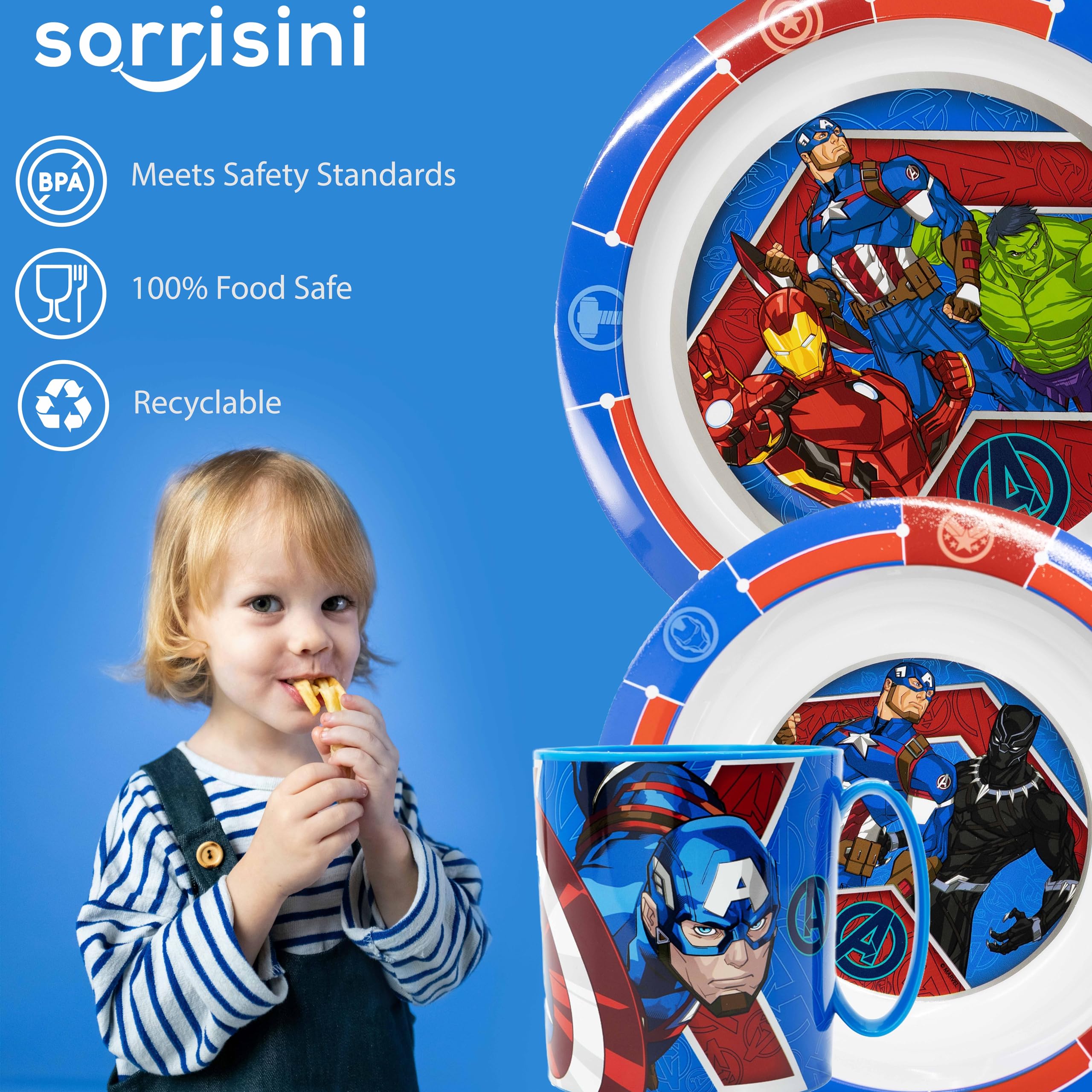 Vajilla Infantil Sorrisini - Plato, Cuenco, Cubiertos Y Taza 390ml - Sin BPA - Aptas Microondas