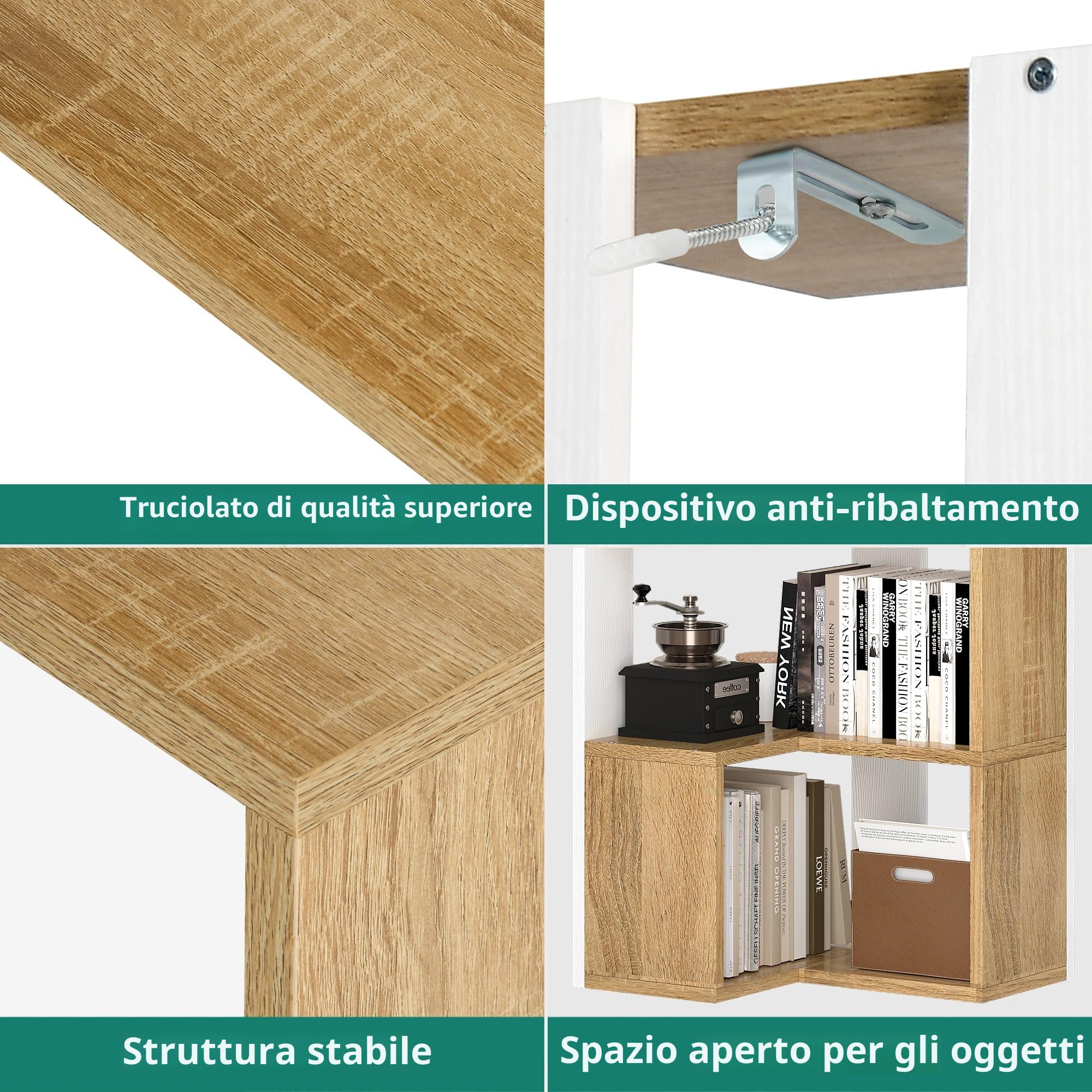 YITAHOME Libreria, scaffale angolare a 6 ripiani, scaffale a forma di L, libreria da pavimento, scaffale per esposizione per soggiorno, camera da letto, casa, ufficio, studio, 50 x 38 x 159,5 cm