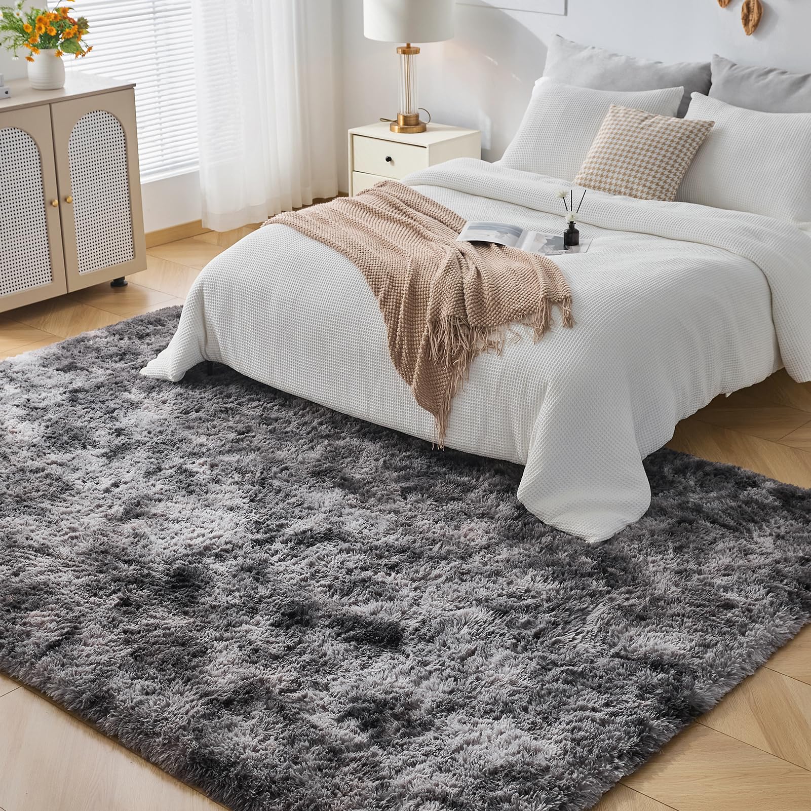 CHOSHOME Tappeti Per Soggiorno Tappeto Grande Super Soffice e Soffice Che Non Perde Peli Tappeti Shaggy Motley Tappeto Tie-dye Tappeti Moderni per Interni per Camere da Letto Grigio Scuro 150x240cm