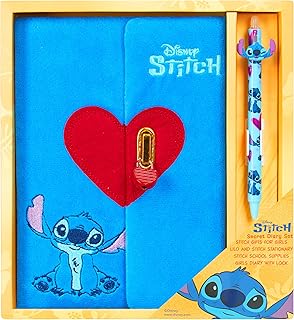 Disney Stitch Stationery Set, A5 Notebook & Pen or Secret Lockable Diary with Pen Cute School Supplies Stitch Gifts for Girls (Stitch Lock)