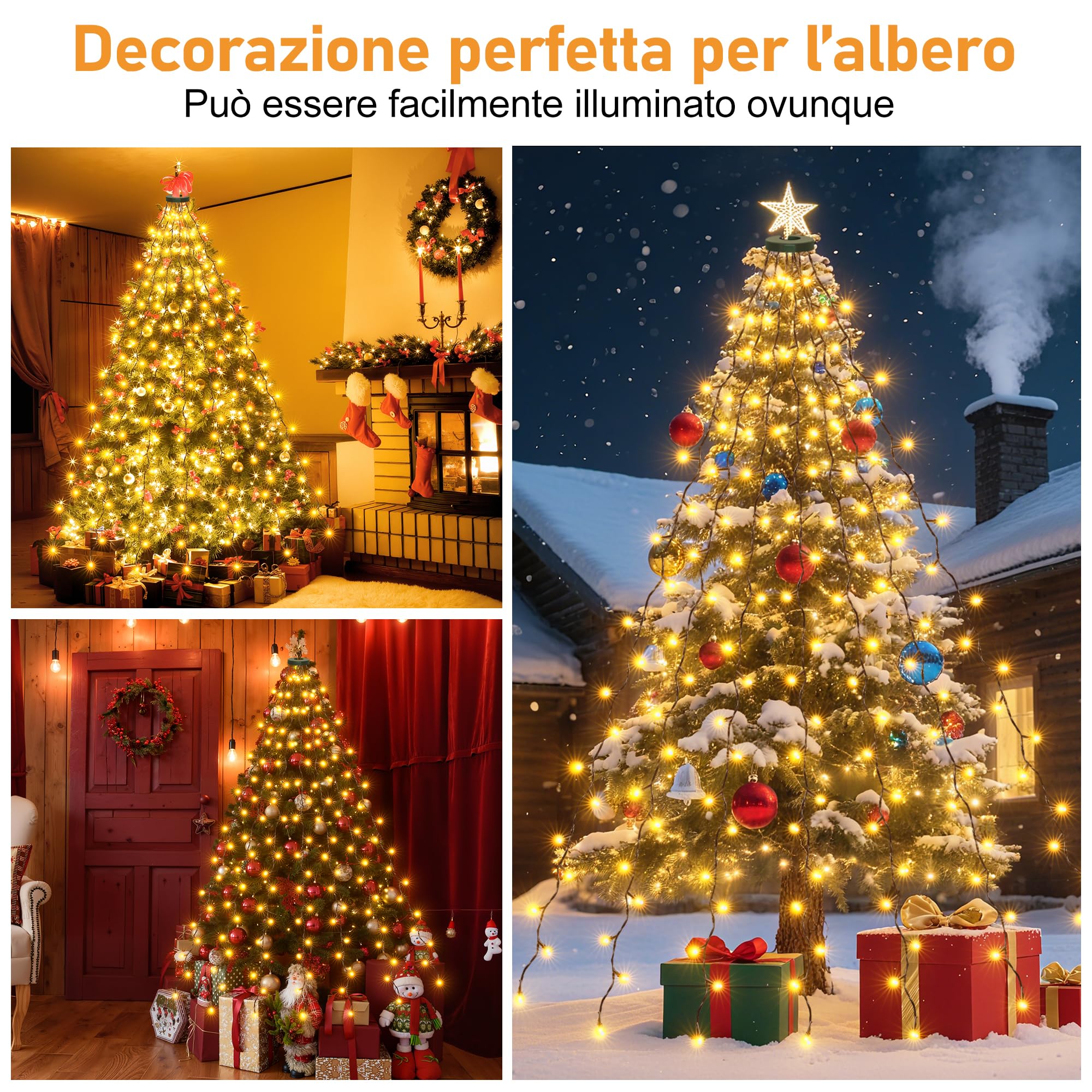 HeiPard luci Albero di Natale con anello 3M 360LED 12 Rami Catene Luminose Esterno Interno 8 Modalità Timer Impermeabile per 240-350cm albero di Natale, Bianco Caldo