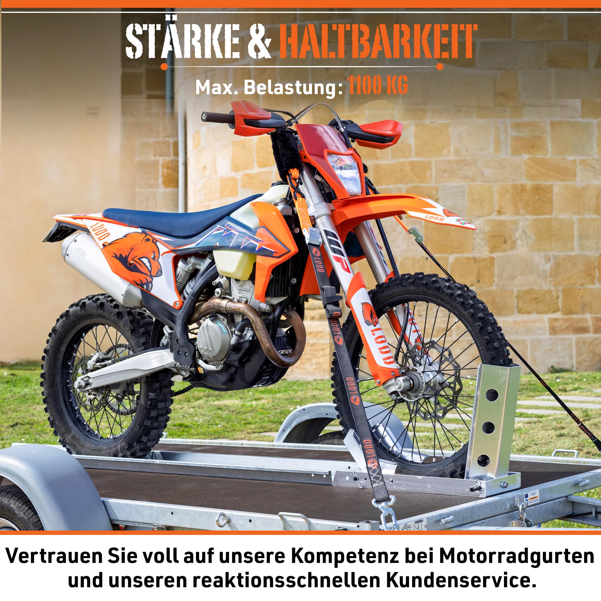 LODD - Motorrad-Spanngurte mit Hochfesten Schnallen, Fellschutz, Stahlkarabiner, Verstärkter Schnalle | 1100 kg, 38mm | Anhänger (Parent) (Schnalle/Drehkarabiner)