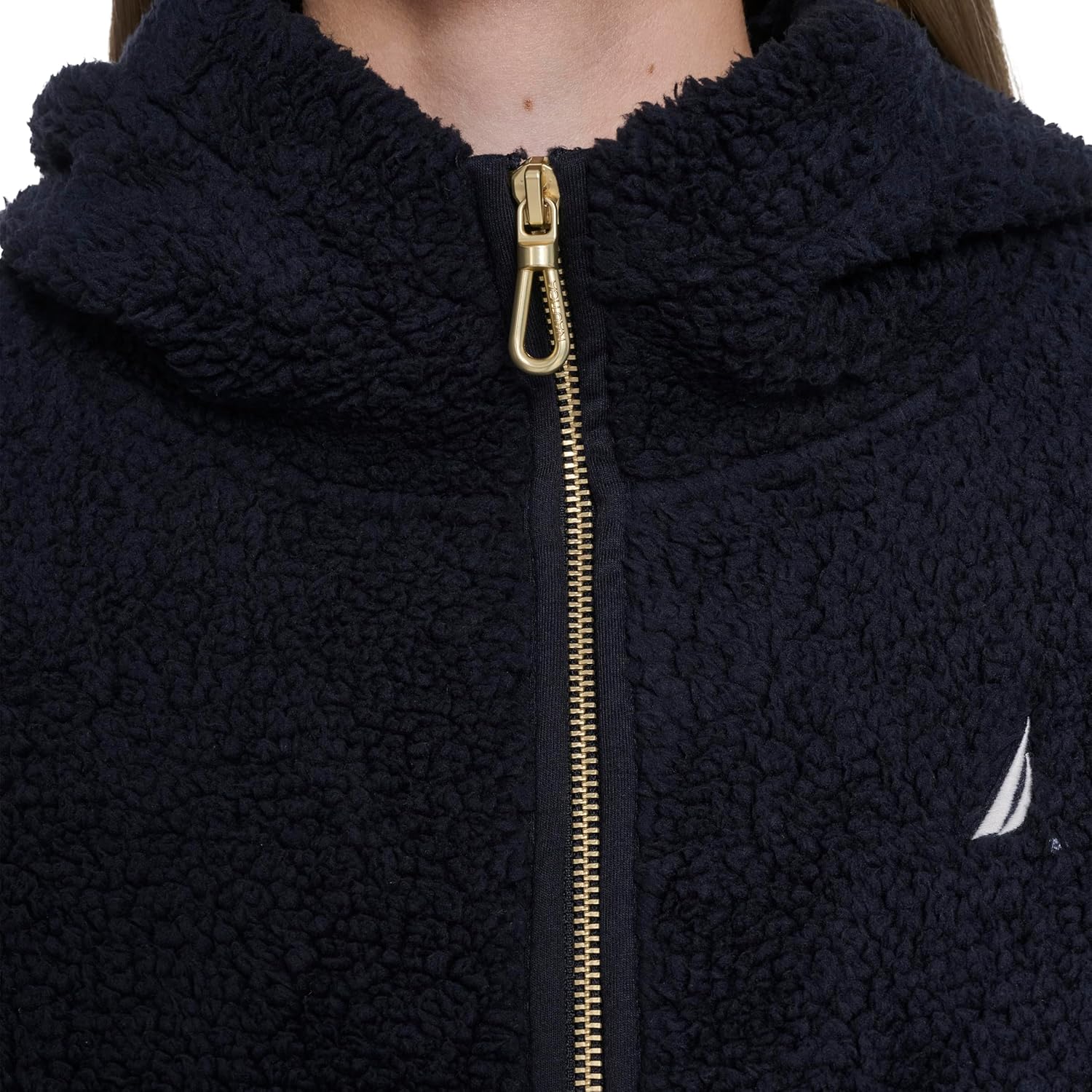 Nautica womens Solid Sherpa Zipup Hoodie Jacket - Image 5