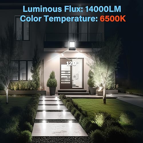 Miniatura 3 de Simple Deluxe Paquete de 2 luces de trabajo exteriores de 140 W, luces LED impermeables de 14000 lm con enchufe, focos de seguridad portátiles de