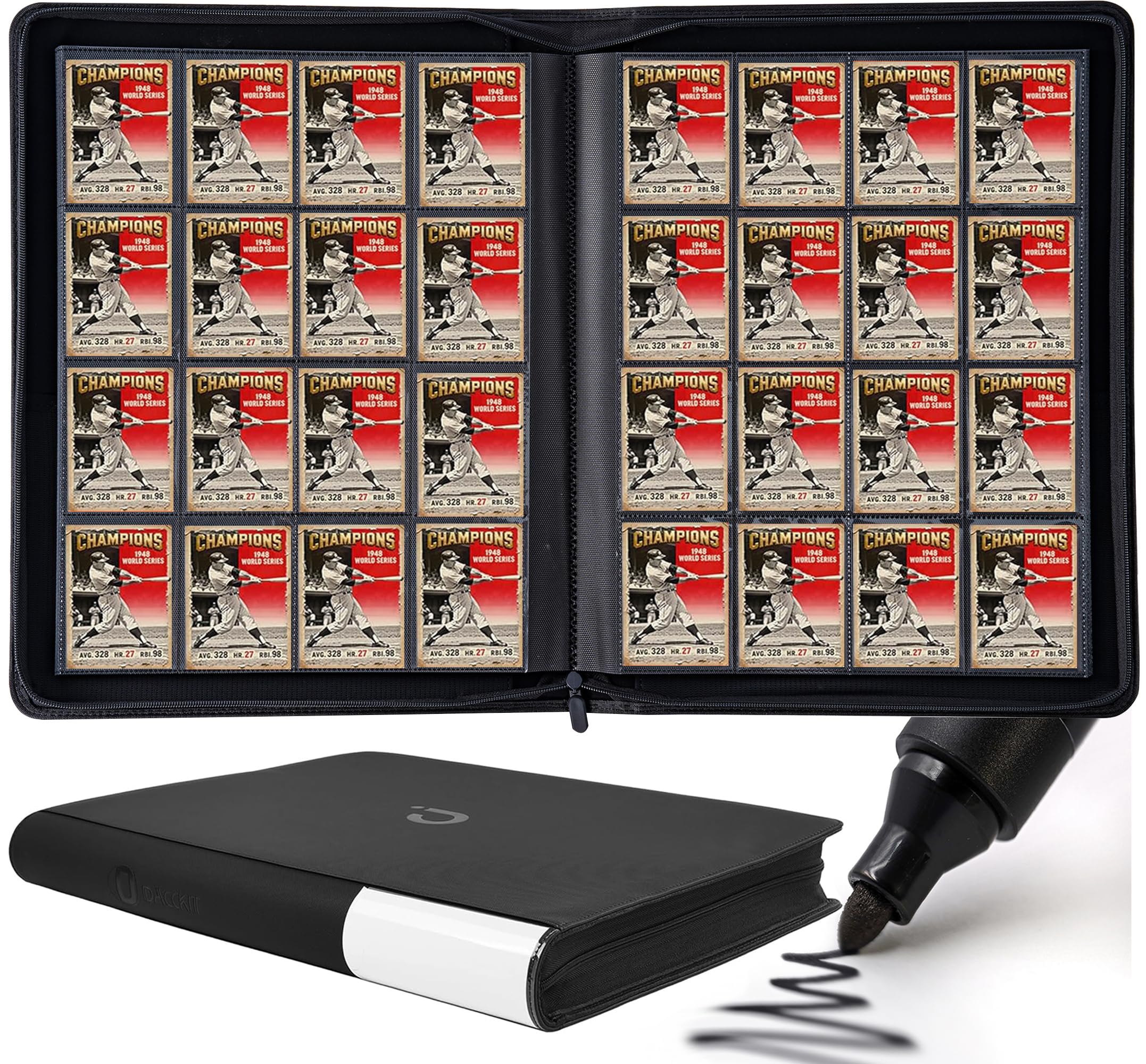 Premium Card Binder 16 Pocket - Fits 1600 Cards, 4x4 Ringless Card Album with Sleeves Compatible with Trading & Sports Cards（Classic Black）