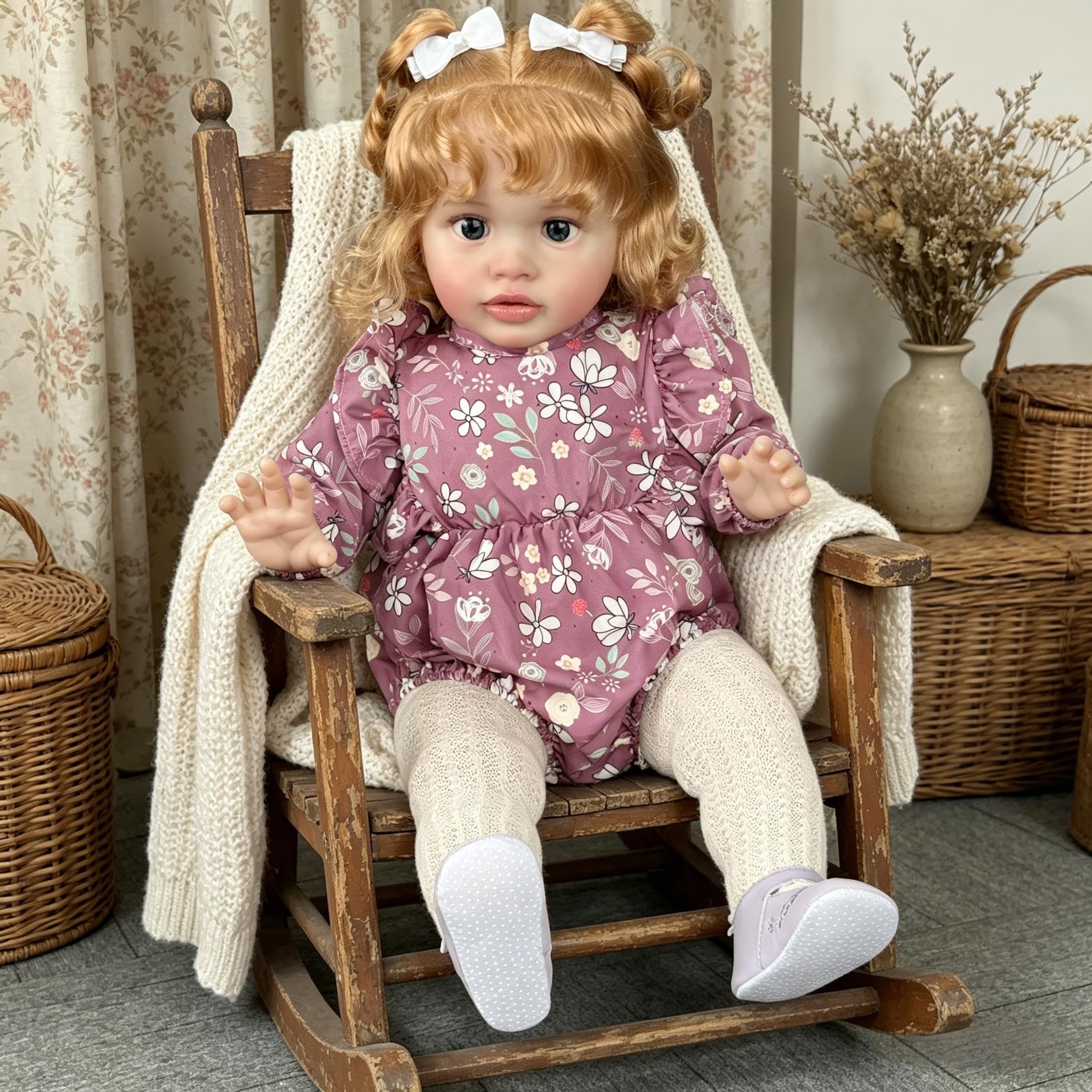 Duży rozmiar Reborn Baby Dolls Pippa 66 cm Realistyczne Reborn Maluch Lalki Dziewczyna z Blond Kręcone Włosy Realistyczne Maluch Baby Doll Ważona Miękka Tkanina Body dla dzieci